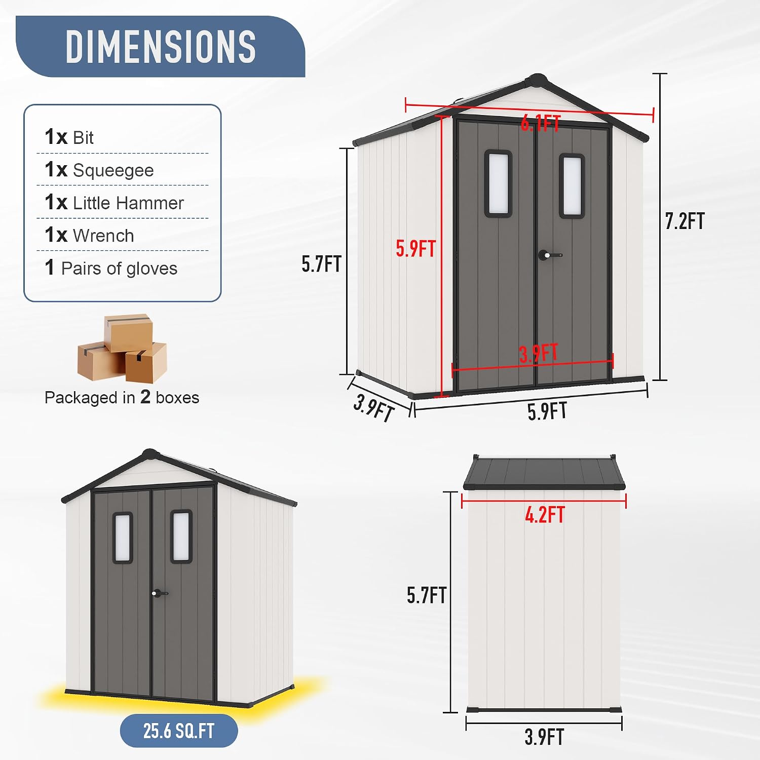 6x4 FT Resin Storage Shed, Featuring 0.6' Thick Panels, Weatherproof Outdoor Tool Shed with Floor for Garden, Lawn, Backyard