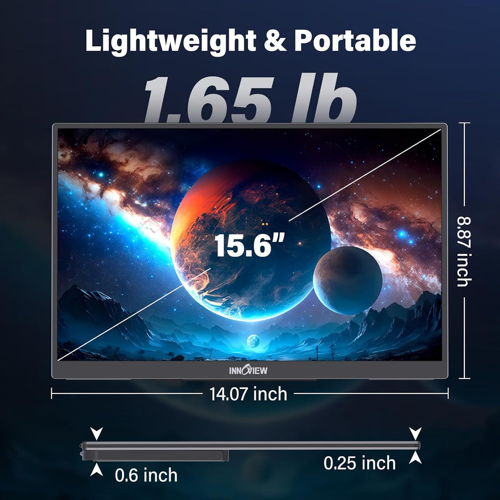 InnoView 15.6 inch Portable Monitor 4K UHD 3840x2160 | 100% sRGB HDR | External Monitor with 2 USB-C & HDMI Ports | Travel Second Monitor for Laptop Mac PC Xbox PS5 Switch (Includes Adapter)