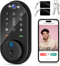 Smart Lock with Camera, Fingerprint Keyless Entry Deadbolt Lock, Built-in WiFi, Video Doorbell, Touchscreen Keypad, 2-Way Audio, Tuya APP, Waterproof, 8 AA Batteries, for Front Door