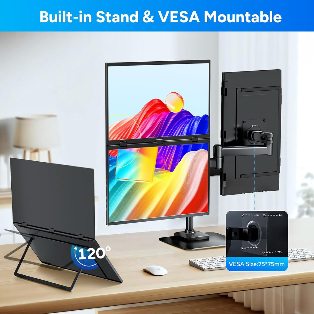 COOLHOOD 18.5 Inch Portable Monitor for Laptop, 1080P FHD 120Hz 125% sRGB USB-C HDMI Travel Monitor for Laptop Mac PC, Portable Screen with Smart Cover, VESA Compatible