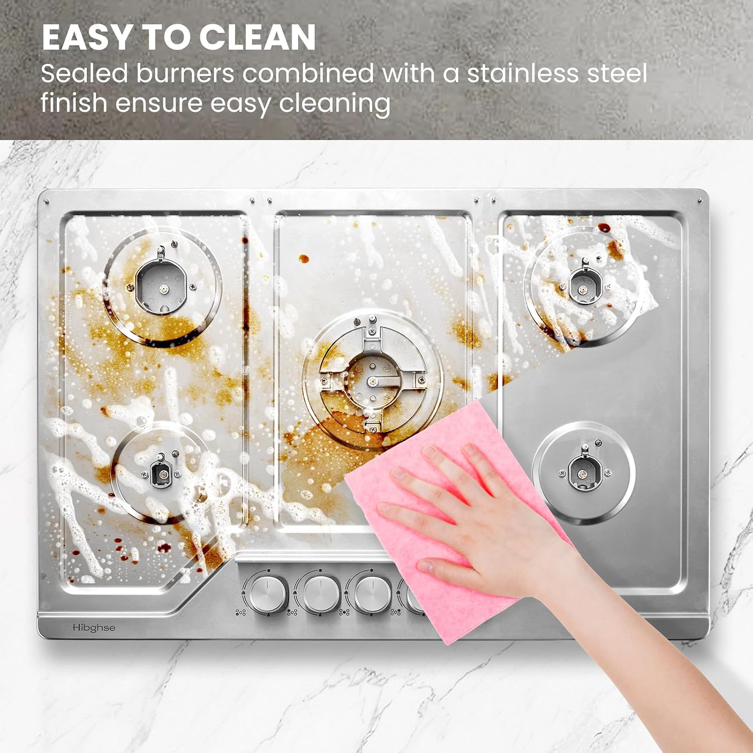 34 Inch Gas Cooktop, Built In Gas Stove Top with 5 Sealed Burners NG/LPG Convertible Stainless Steel Propane Cooktop with Thermocouple Protection