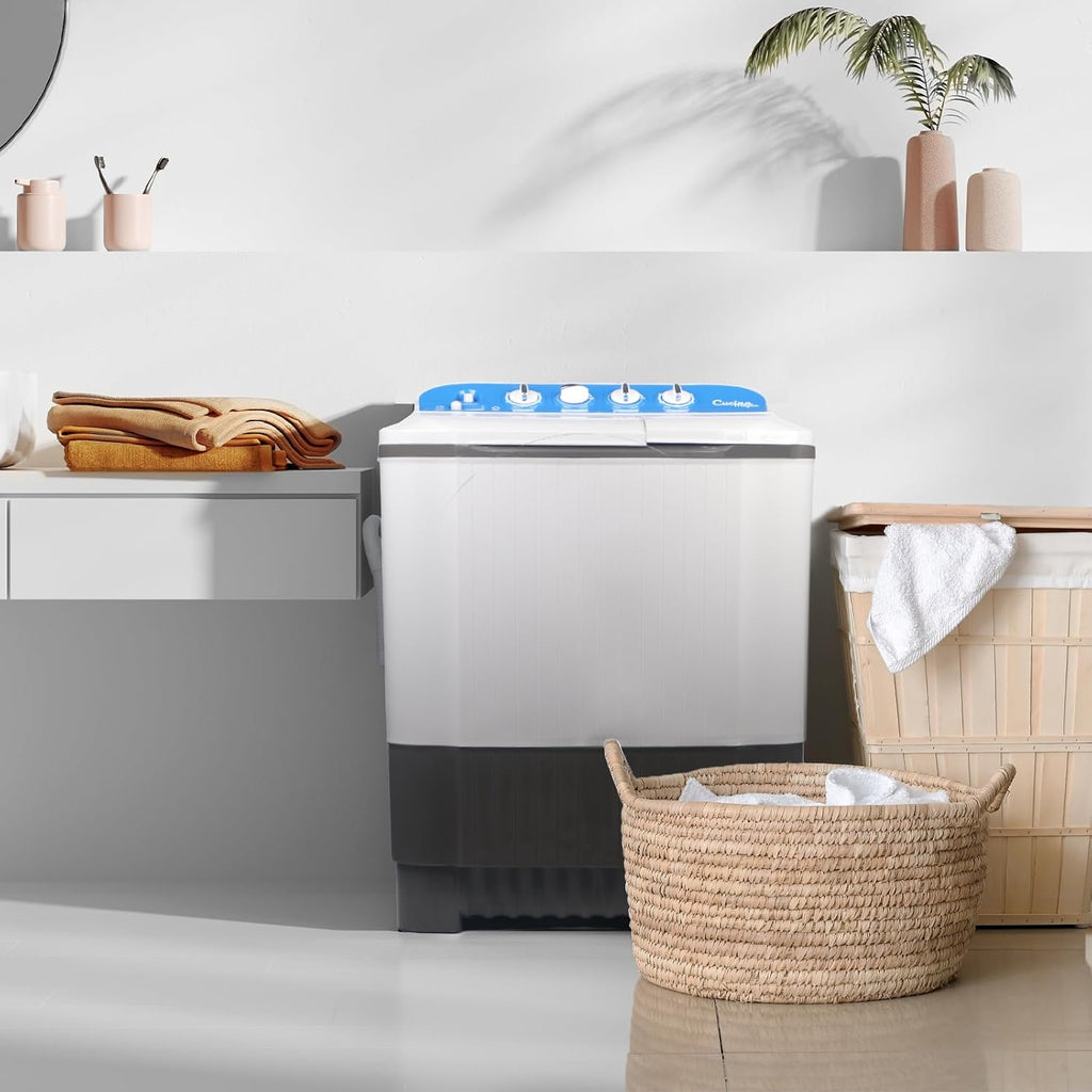 24Lbs Portable Washing Machine, Portable Washer and Dryer, Washer (16Lbs)& Spin(8Lbs)2 in 1 Twin Tub Washer Compact Machine with Drain Pump