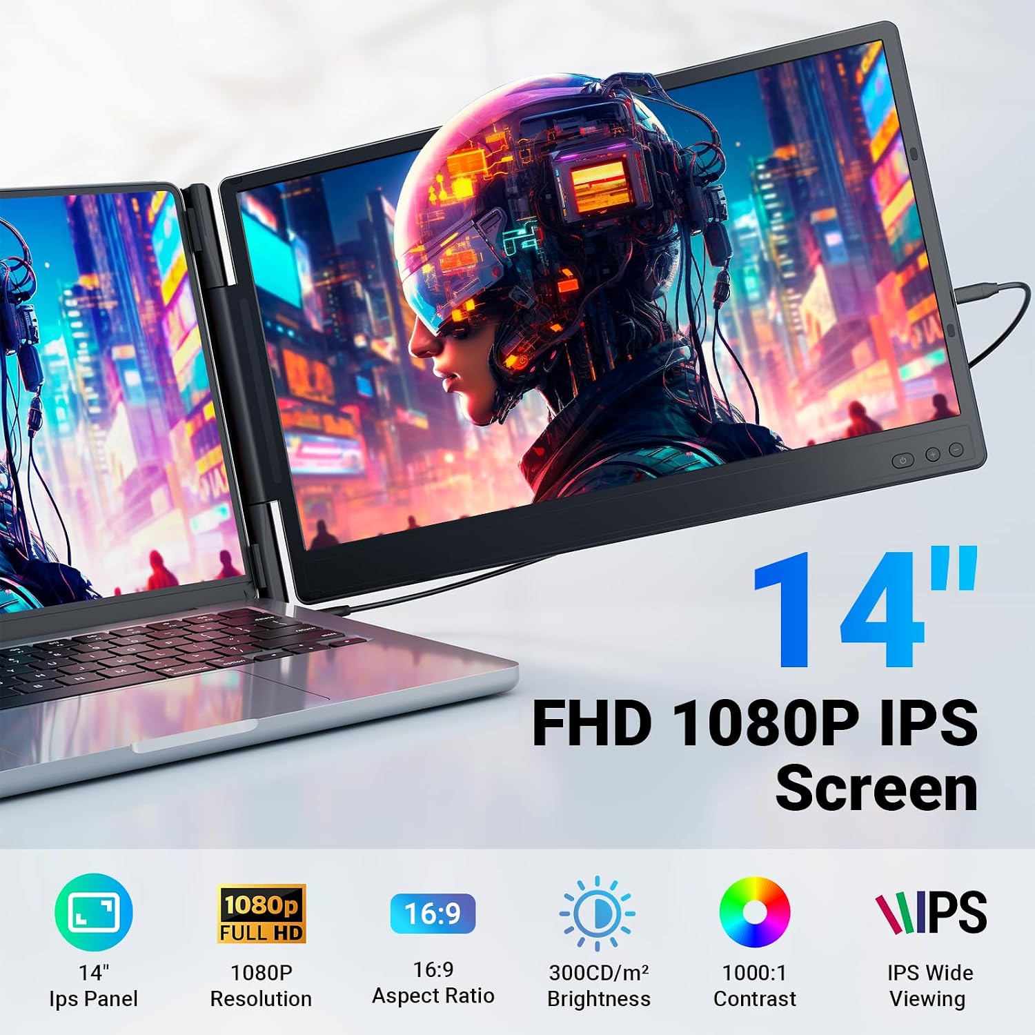 Ygretyrjh Laptop Screen Extender, 14' Triple Portable Monitor for Laptop, 1080P FHD IPS Screen Extender Monitors for 13'-17', Travel Monitor for Mac/Windows/Chrome, Built-in Speakers