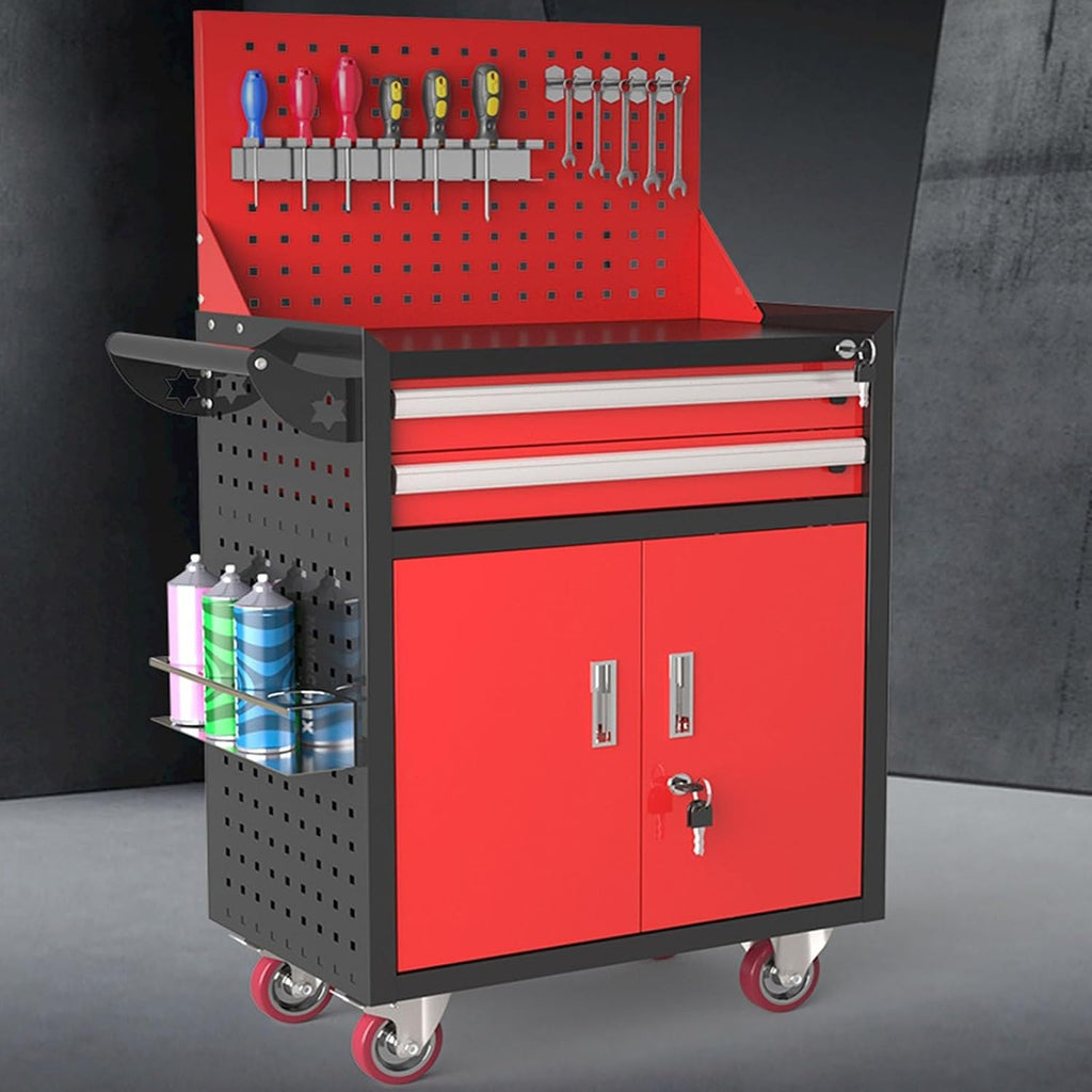 Multifunctional Rolling Tool Chest with Wheels, Tool Storage Cabinet with 5 Drawer, Large Metal Tool Box Organizer with Lock, Tool Cart on Wheels for Garage(Red)