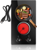 2 Burner Electric Cooktop 110V, 12 Inch Electric Cook Top Plug in, 2000W Electrics Stove with Knob Control, Countertop & Built-in Ceramic Stovetop, 9 Heating Level, Residual Heat Indicator