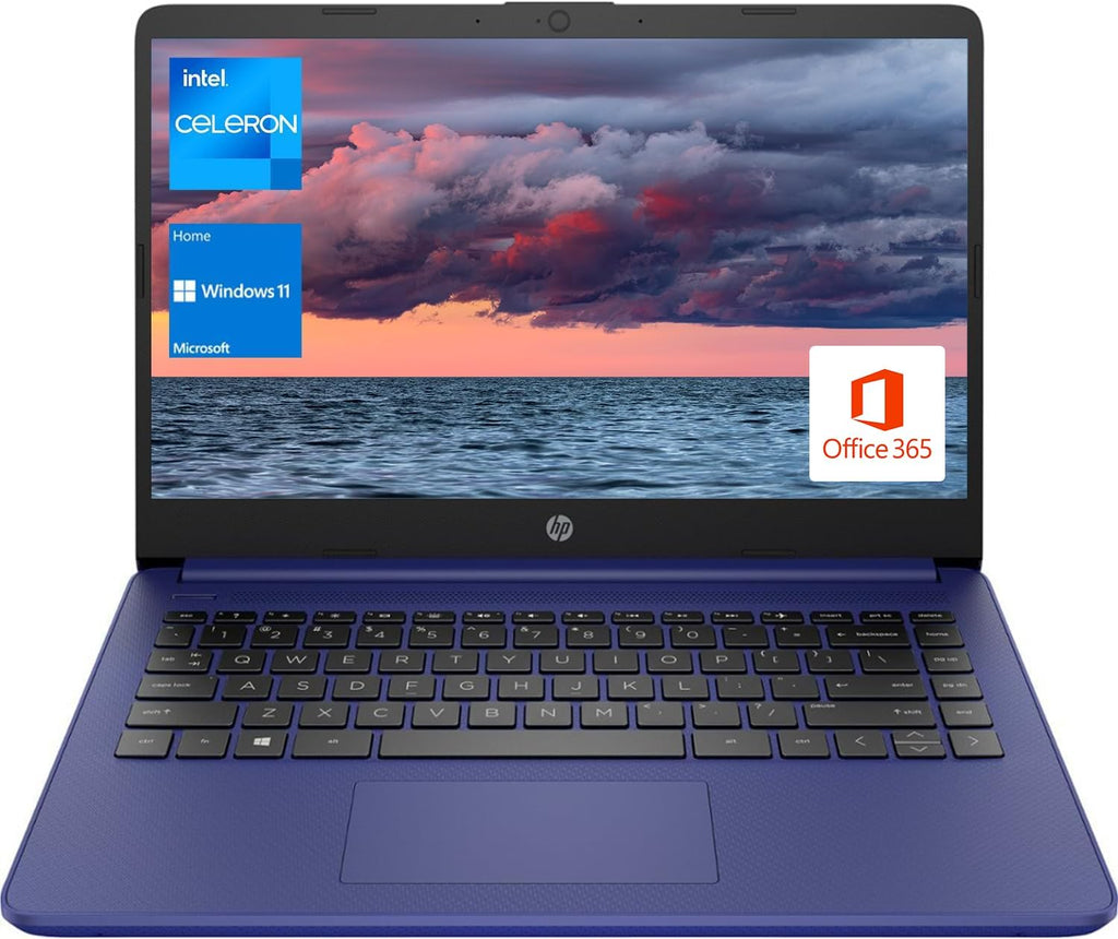 HP Portable Laptop, Student and Business, 14' HD Display, Intel Quad-Core N4120, 16GB DDR4 RAM, 64GB eMMC, 1 Year Office 365, Webcam, SD Card Reader, HDMI, Wi-Fi, Windows 11 Home, Blue, KKE Mousepad