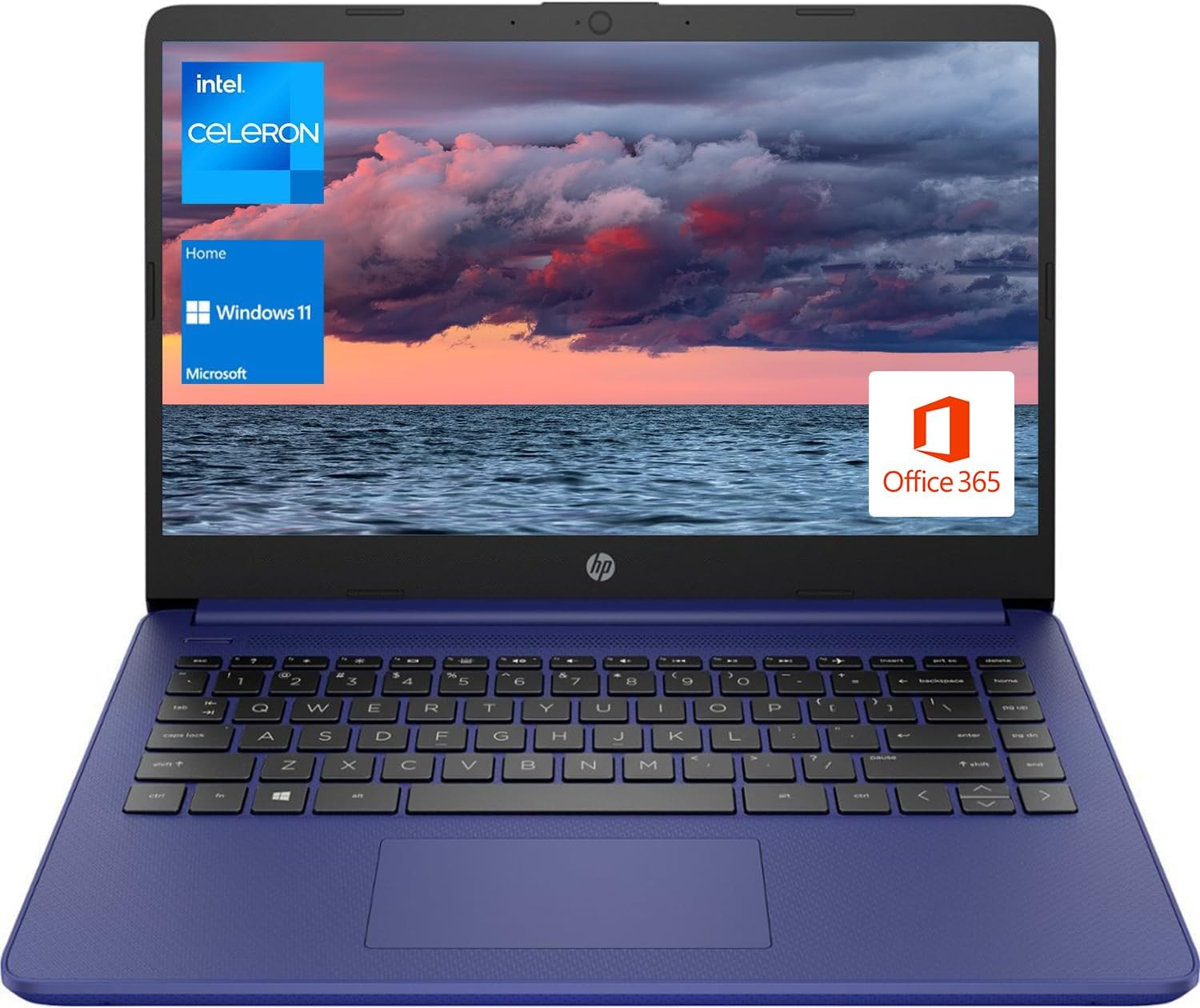 HP Portable Laptop, Student and Business, 14' HD Display, Intel Quad-Core N4120, 16GB DDR4 RAM, 64GB eMMC, 1 Year Office 365, Webcam, SD Card Reader, HDMI, Wi-Fi, Windows 11 Home, Blue, KKE Mousepad