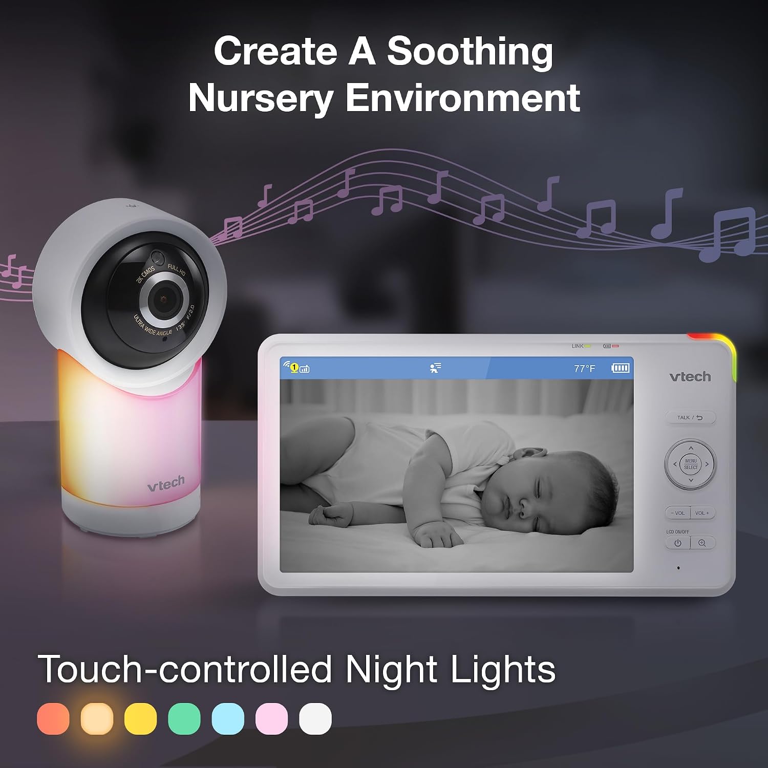 VTech Smart WiFi 7' HD Display Video Baby Monitor, 1080p HD Camera via App, Pan-Tilt-Zoom, Night Light, 2-Way Talk, 2K CMOS Video Sensor, Wide-Angle Viewing, Rechargeable Battery, Free App: RM7866HD