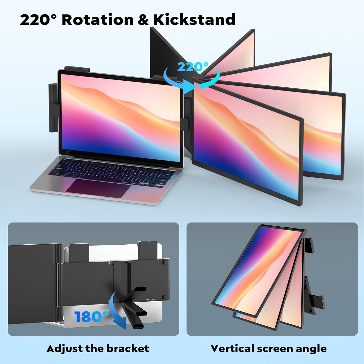 HONGO Laptop Screen Extender, 15.6' FHD 1080P Dual Monitor, Laptop Monitor Extender for 14'-16' Laptops, Second Screen with USB-C/HDMI Port, Plug n Play for Windows/Mac/Android/Switch/PS5