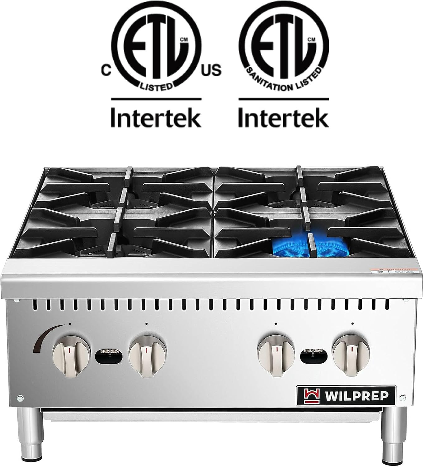 WILPREP Countertop Gas Range, 4 Burner Countertop Gas Stove with 100,000 BTU, 24' Propane with Natural Conversion Kit Grates, Stainless Steel Commercial for Restaurant Kitchen
