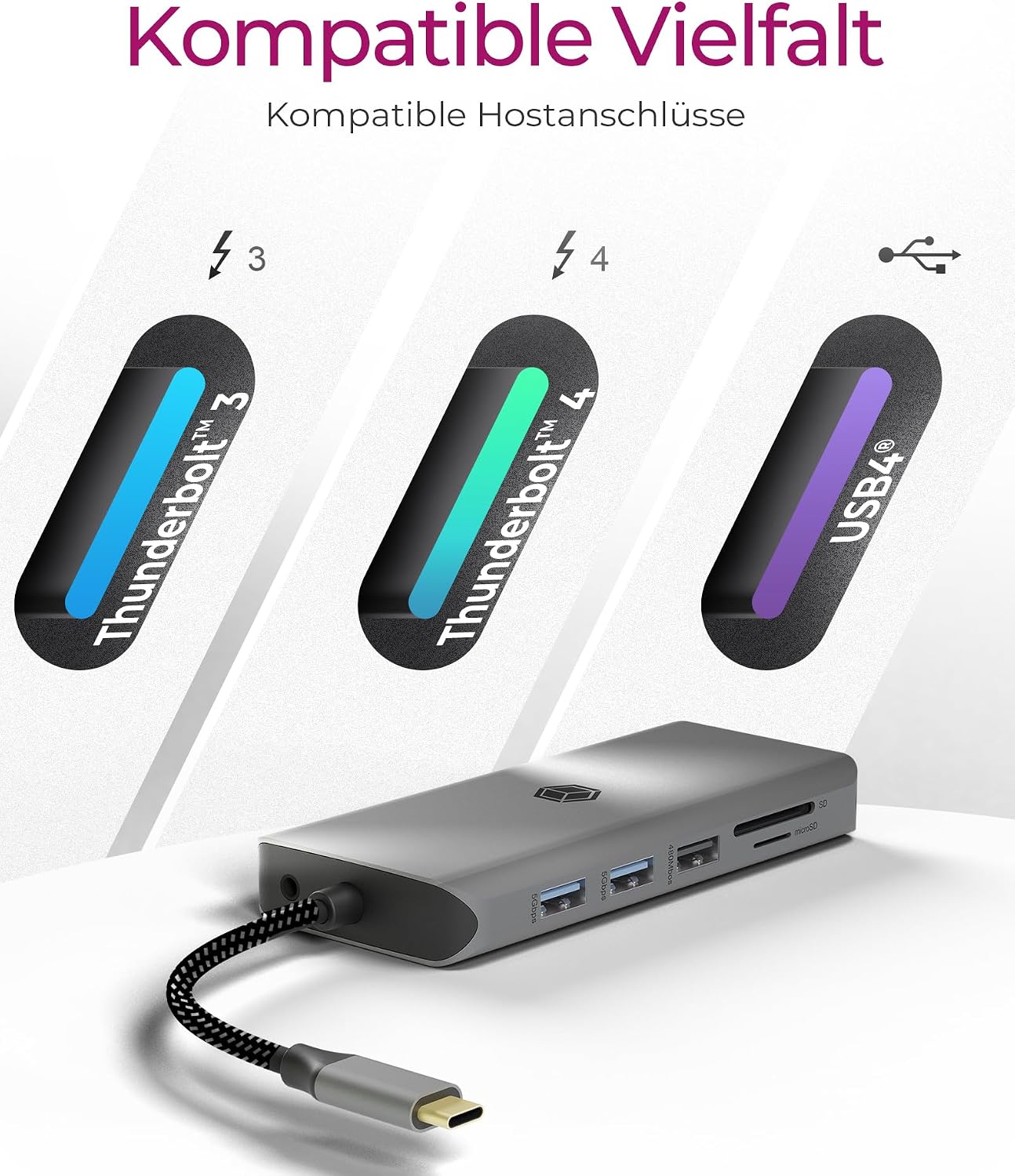 ICY BOX USB-C Docking Station (12-in-1) for 2 Monitors (2X HDMI), 4K 60Hz, 5X USB 3.0 HUB, 100W Power Delivery, Gigabit Ethernet, SD Card Reader, IB-DK4061-CPD