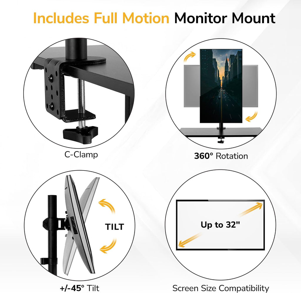 Mount-It! Mobile Computer Cart with Monitor Mount for Screen up to 32', Portable Desk on Wheels, Rolling Laptop Stand Teachers, Office, Classroom, Rise up to 53', Projector, Podium, Keyboard Tray