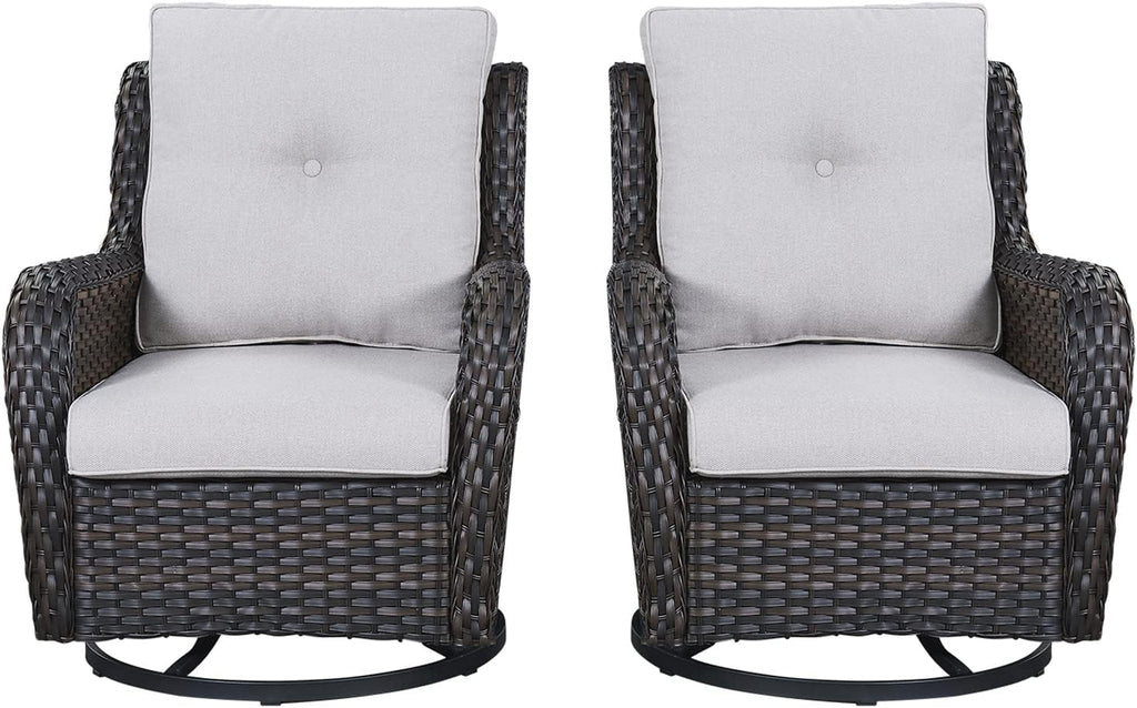 Rilyson Wicker Rocking Chair Swivel Chairs - 2 Piece Rocker Patio Chairs Set Rattan Rocking Chair for Outdoor Porch Deck Garden Backyard (Brown/Beige)