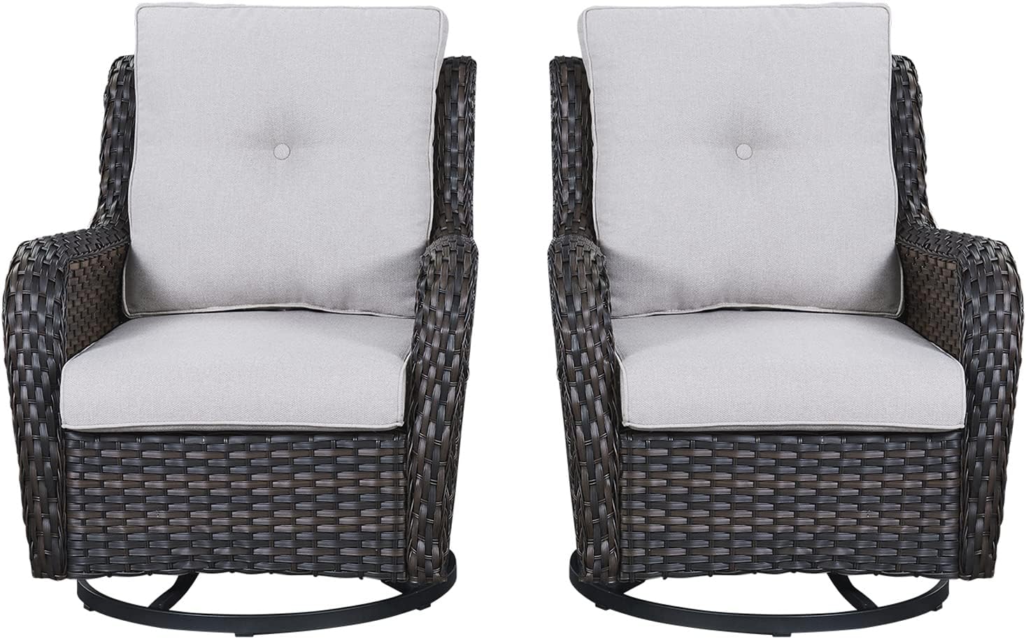 Rilyson Wicker Rocking Chair Swivel Chairs - 2 Piece Rocker Patio Chairs Set Rattan Rocking Chair for Outdoor Porch Deck Garden Backyard (Brown/Beige)