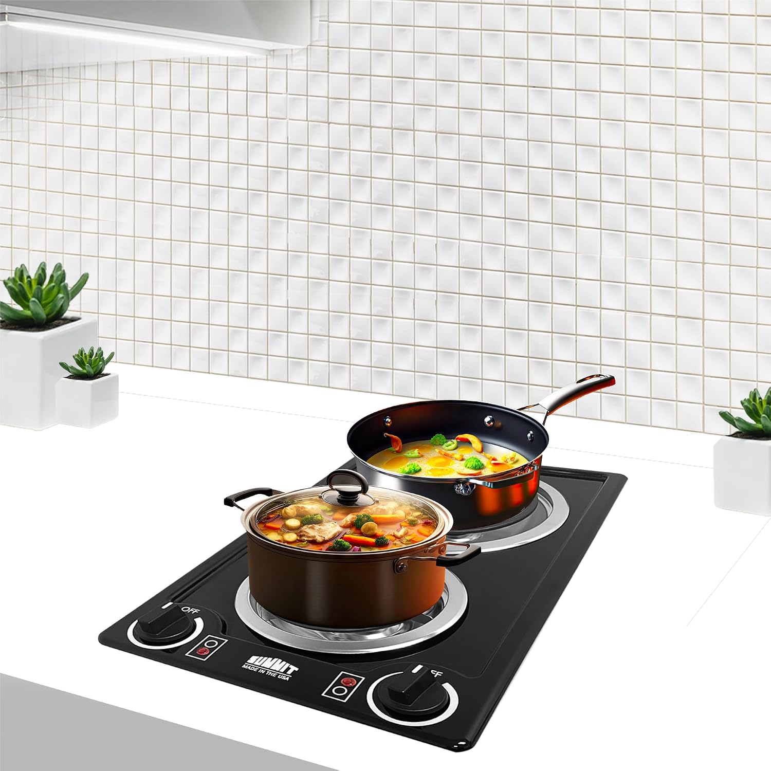 Summit 12' 2 Burner Electric Cooktop. 115 Volt Coil Electric Cooktop, ADA compliant, Black- CCE212BL