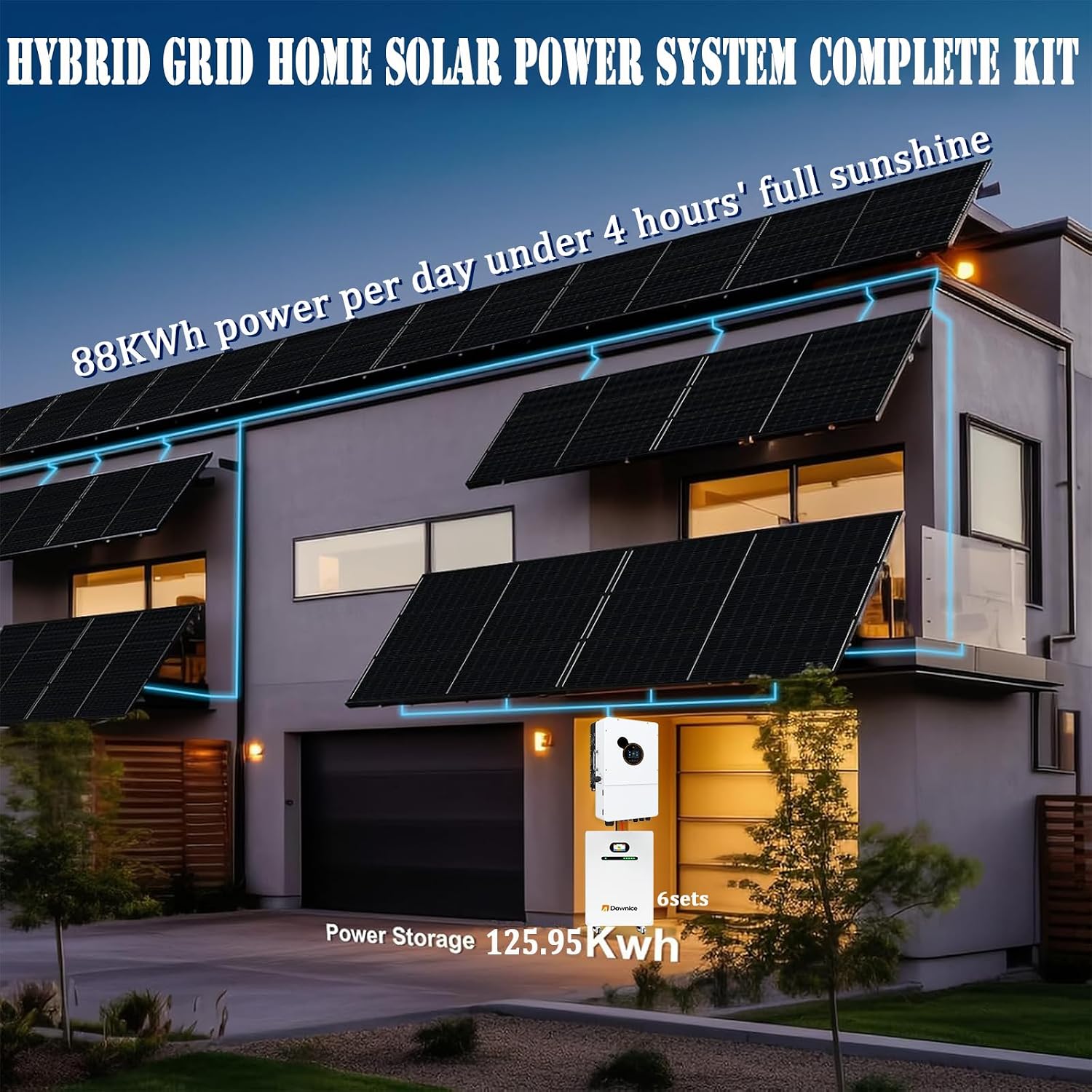 22000W Hybrid Solar System Complete Kit with 3Sets 12KW Solar Hybrid Inverter,6Sets 48V 410Ah 21KWh LiFePO4 Battery 40PCS Bificial 550W Solar Panels with MPPT Controller 120/240Vac