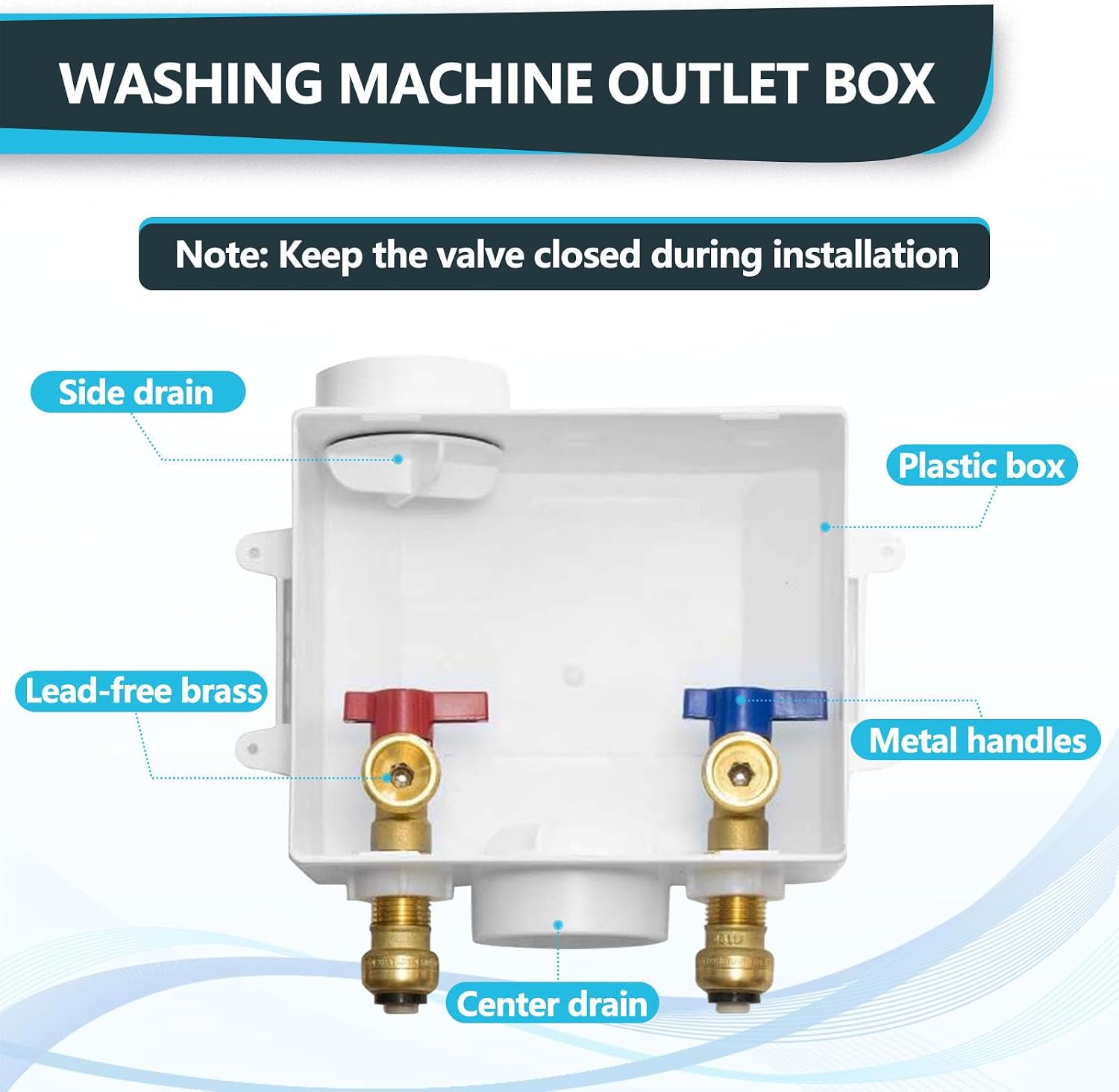 Washing Machine Outlet Box, Center Drain/Side Drain, 1/2 Inch Push-Fit Inlet x 3/4 Inch MHT Outlet Connection, Laundry Washer Valve Outlet Box (Pack of 5)