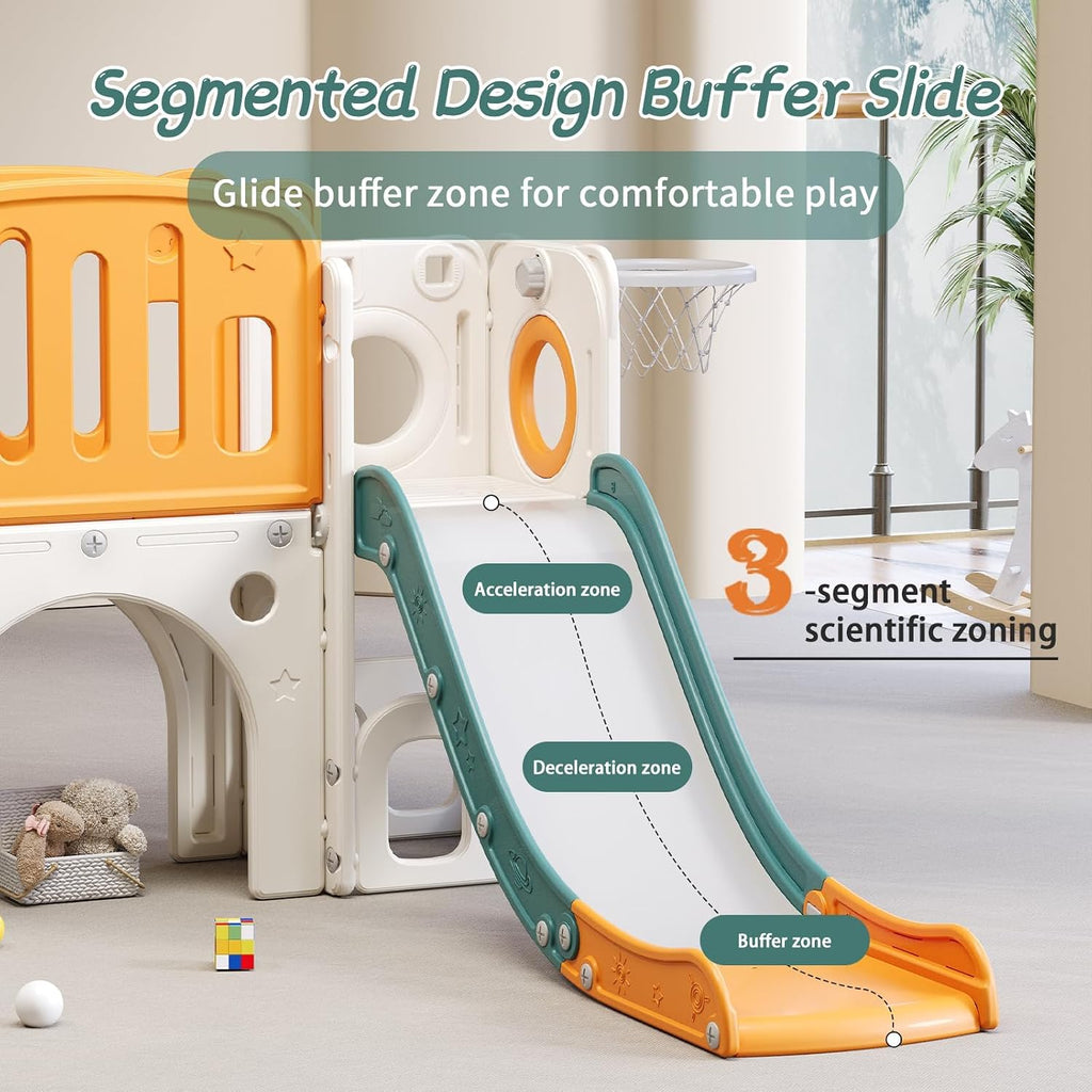Toddler Slide,Kids Climber Slide with Storage Space and Non-Slip Steps,Indoor Outdoor Playset with Basketball Hoopa and Telescope,Slide for Toddlers Age 1-3