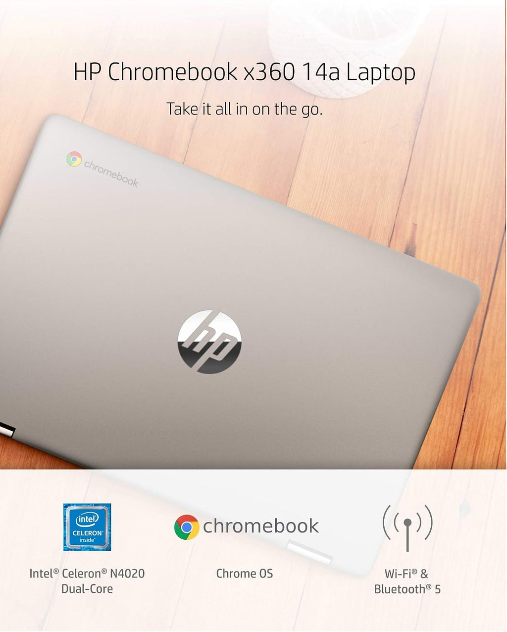 HP Chromebook x360 14a Laptop - Dual Core Intel Celeron N4020-4 GB RAM - 32 GB eMMC Storage - 14-inch HD Touchscreen - Google Chrome OS - Lightweight and Long Battery Life (14a-ca0010nr, 2020)