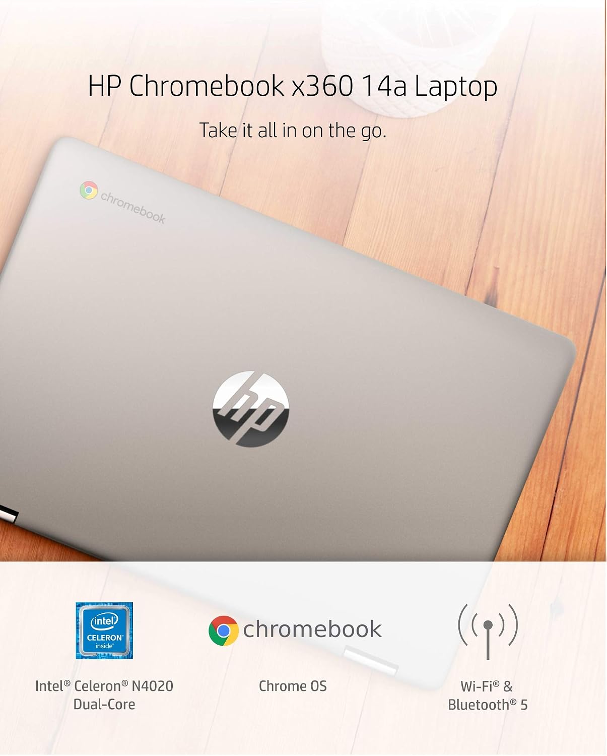 HP Chromebook x360 14a Laptop - Dual Core Intel Celeron N4020-4 GB RAM - 32 GB eMMC Storage - 14-inch HD Touchscreen - Google Chrome OS - Lightweight and Long Battery Life (14a-ca0010nr, 2020)