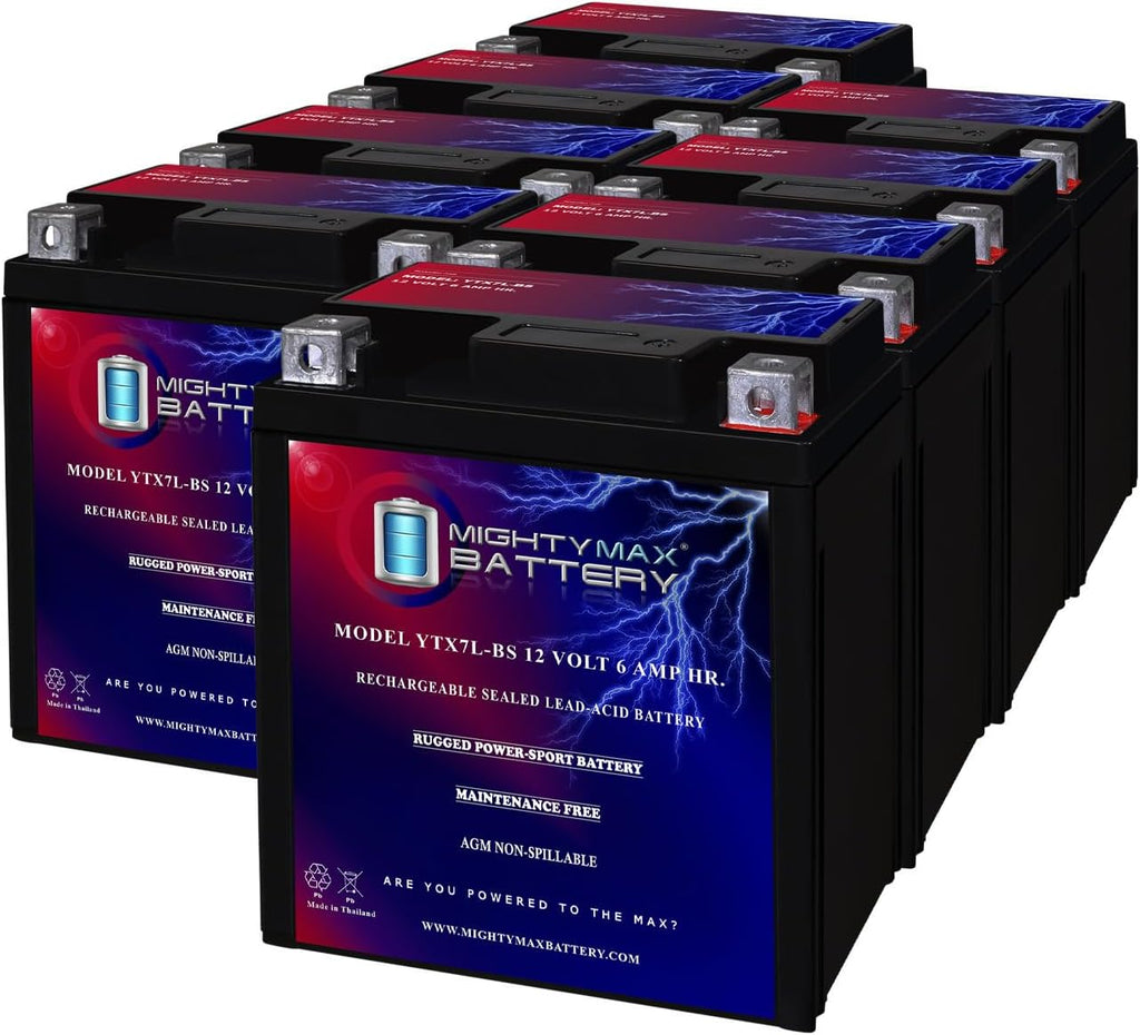 Mighty Max Battery YTX7L-BS 12V 6AH Sealed AGM Battery for Motorcycle - 8 Pack