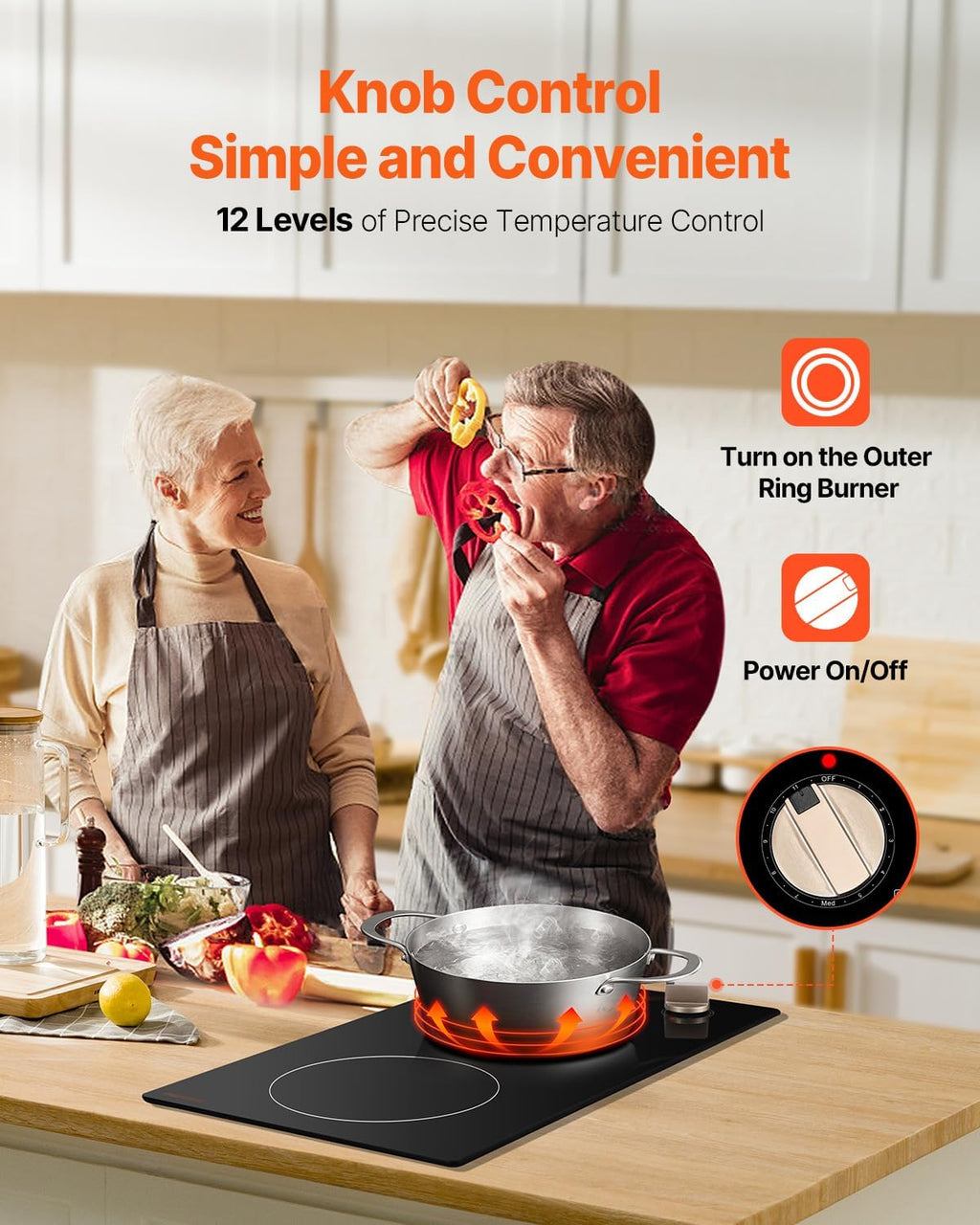 Happybuy 12 temperature settings Induction Cooktop - The Ideal Kitchen Essential! This 1800W electric countertop burner features 2 burners with knob control, providing a classic