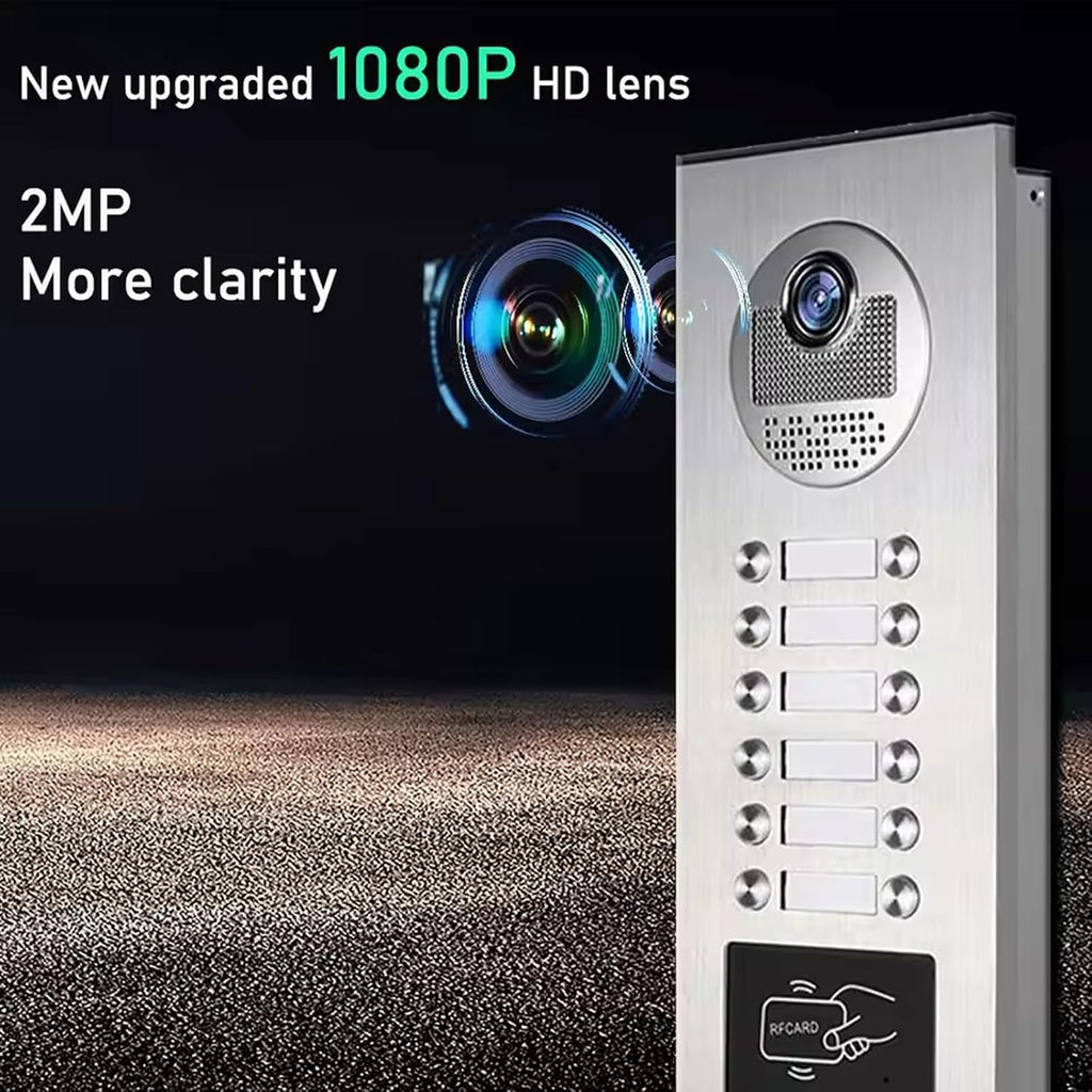 Wired Apartment Video Intercom System,1080P HD Video Doorbell, Compatible with 12 Units 7-inch Touchscreen,Supports Motion Detection,Two-Way Audio,Tuya Smart Home