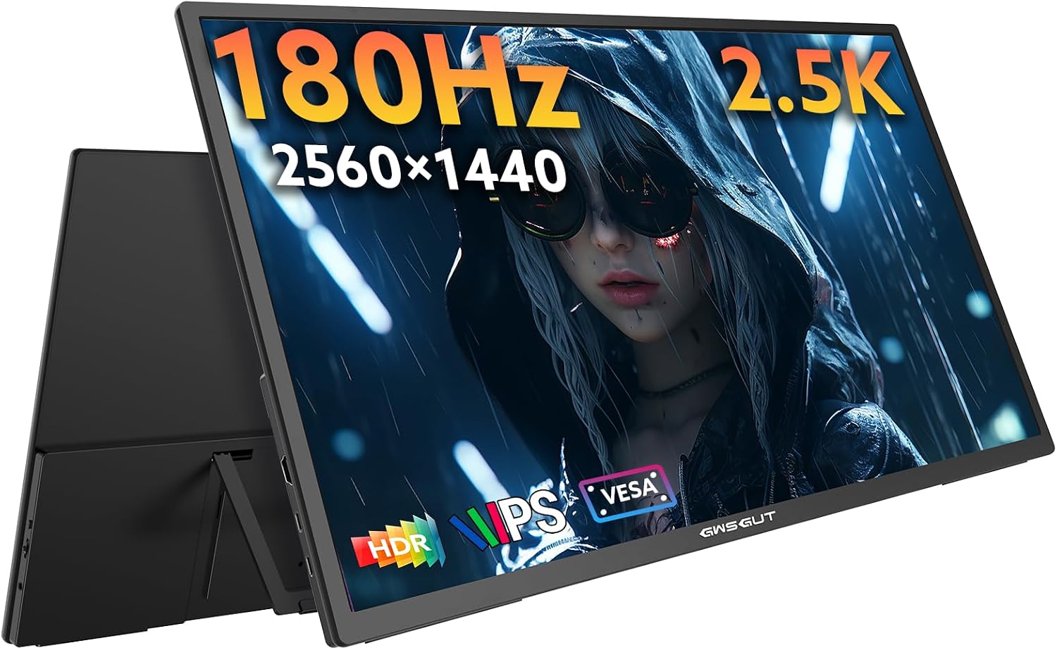 23.8'' Portable Monitor 2.5K 180Hz QHD 1440p, VESA USB-C HDMI Laptop Screen Extender, Built-in Stand Speakers for Laptop Mac PS4/5 Xbox Switch