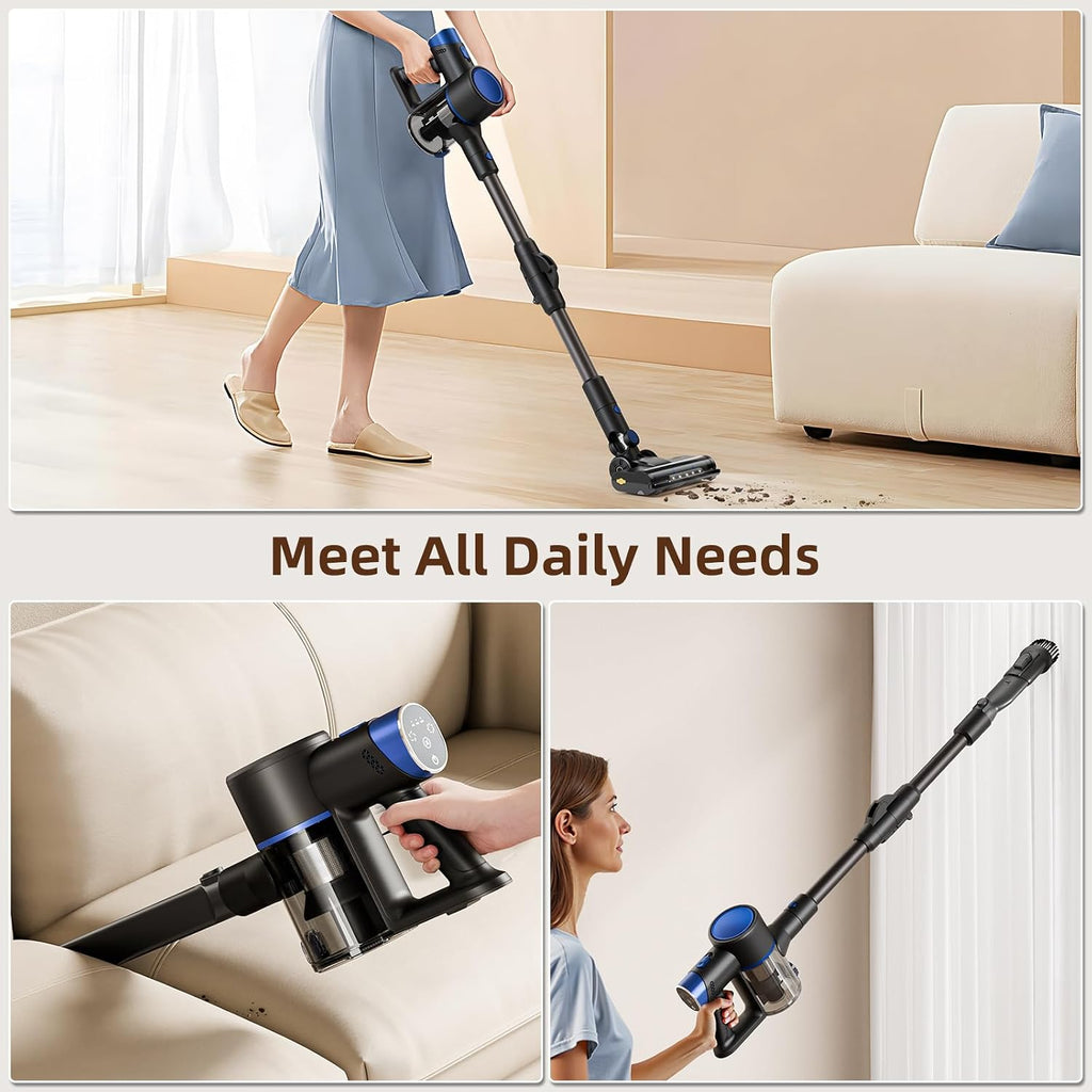 COWSAR Cordless Stick Vacuum Cleaner, Bagless Lightweight Stick Vacuum for Carpet and Floor, 8-in-1 Rechargeable Wireless Powerful Suction Vacuum Cleaner for Home, Blue