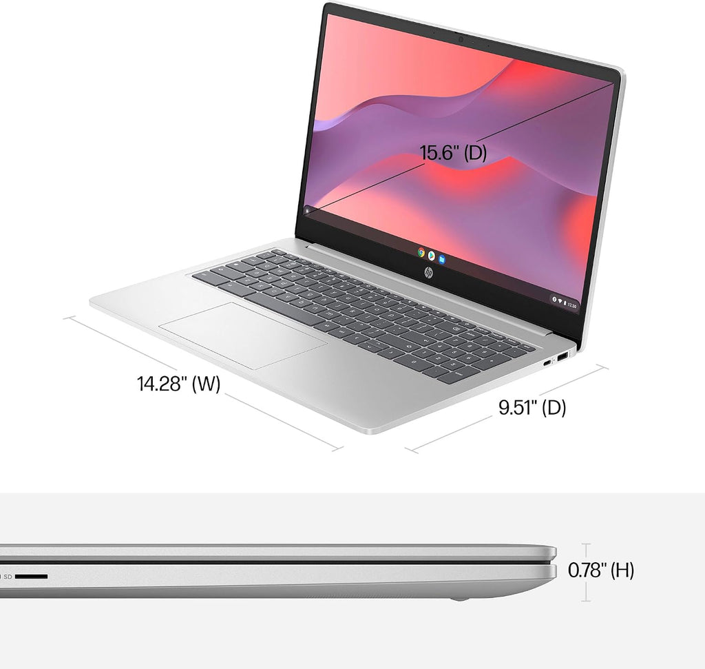 HP 15 Laptop Chromebook w/Bluetooth Mouse (15.6' Anti-Glare, Intel N200 (> i3-1115G4), 8GB DDR5 RAM, 128GB Storage (64GB eMMC + 64GB SD Card)) Home & Student, Wi-Fi, Numeric KB, Webcam, Chrome OS