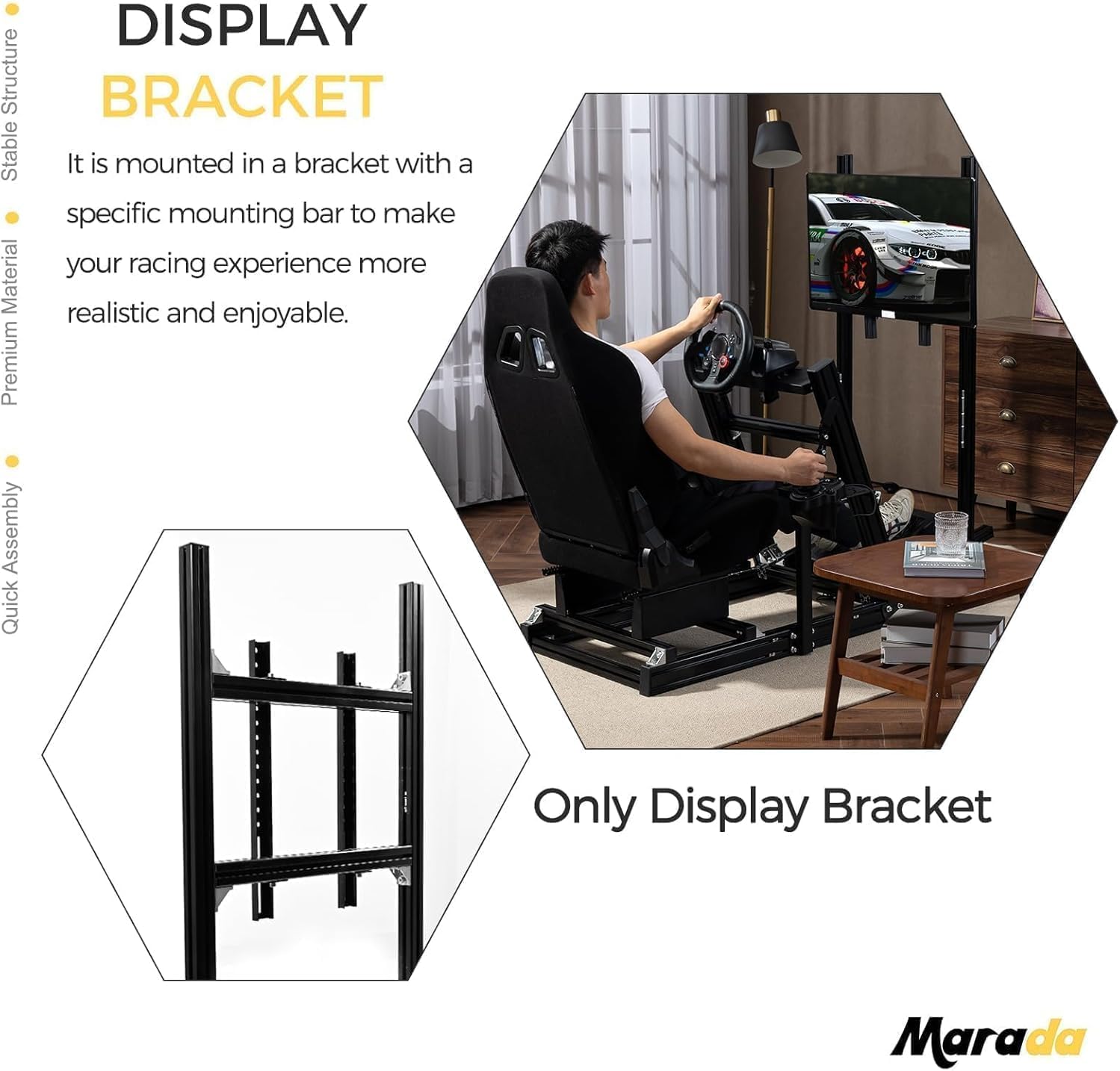 Marada Racing Simulator Cockpit Monitor Stand Support Screens Racing Simulator from 27 to 65 inches Fit for Logitech G27 G29 G920 G923, for Thrustmaster T128X T248 T300, for Fanatec, Without Cockpit