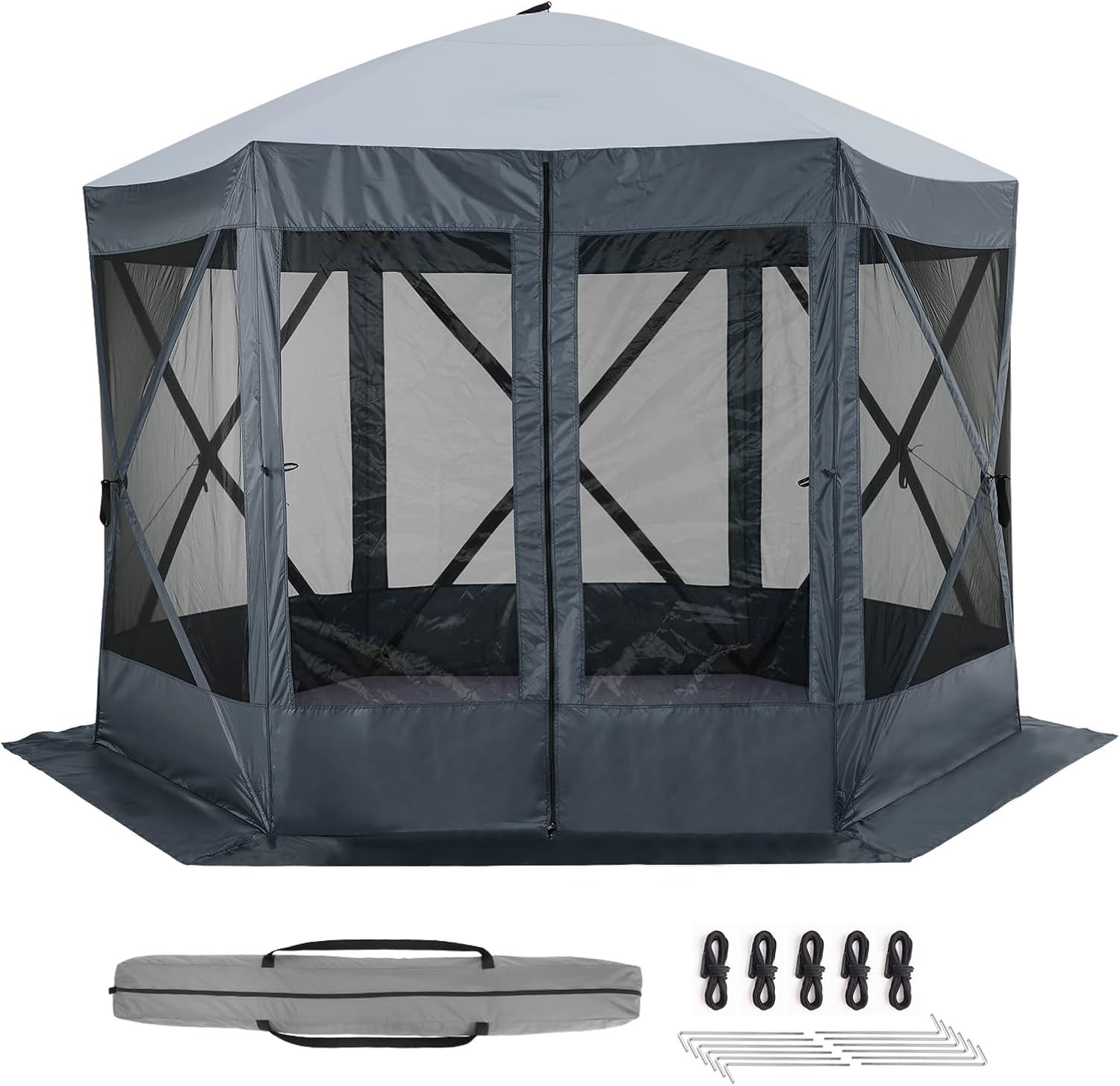 Hipicute Pop Up Gazebo,10 X 10 Ft Portable Outdoor Camping Pop Up Canopy Screen Tent with Mosquito Netting Gazebo,Waterproof 6 Sidewalls,Ground Stakes,Carry Bag for Lawn, Garden, Backyard (Gray)