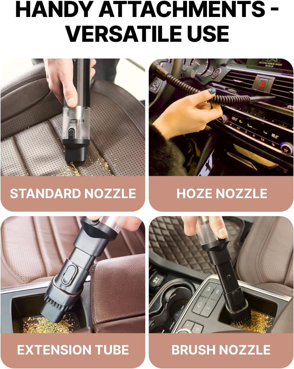 Owleys Portable Handheld Car Vacuum Cleaner with HEPA & Stainless Steel Filter, 6000–16000PA Suction, 85000 RPM Motor, 40-Min Battery Life, Cordless Mini Vacuum for Car, Home, and Office