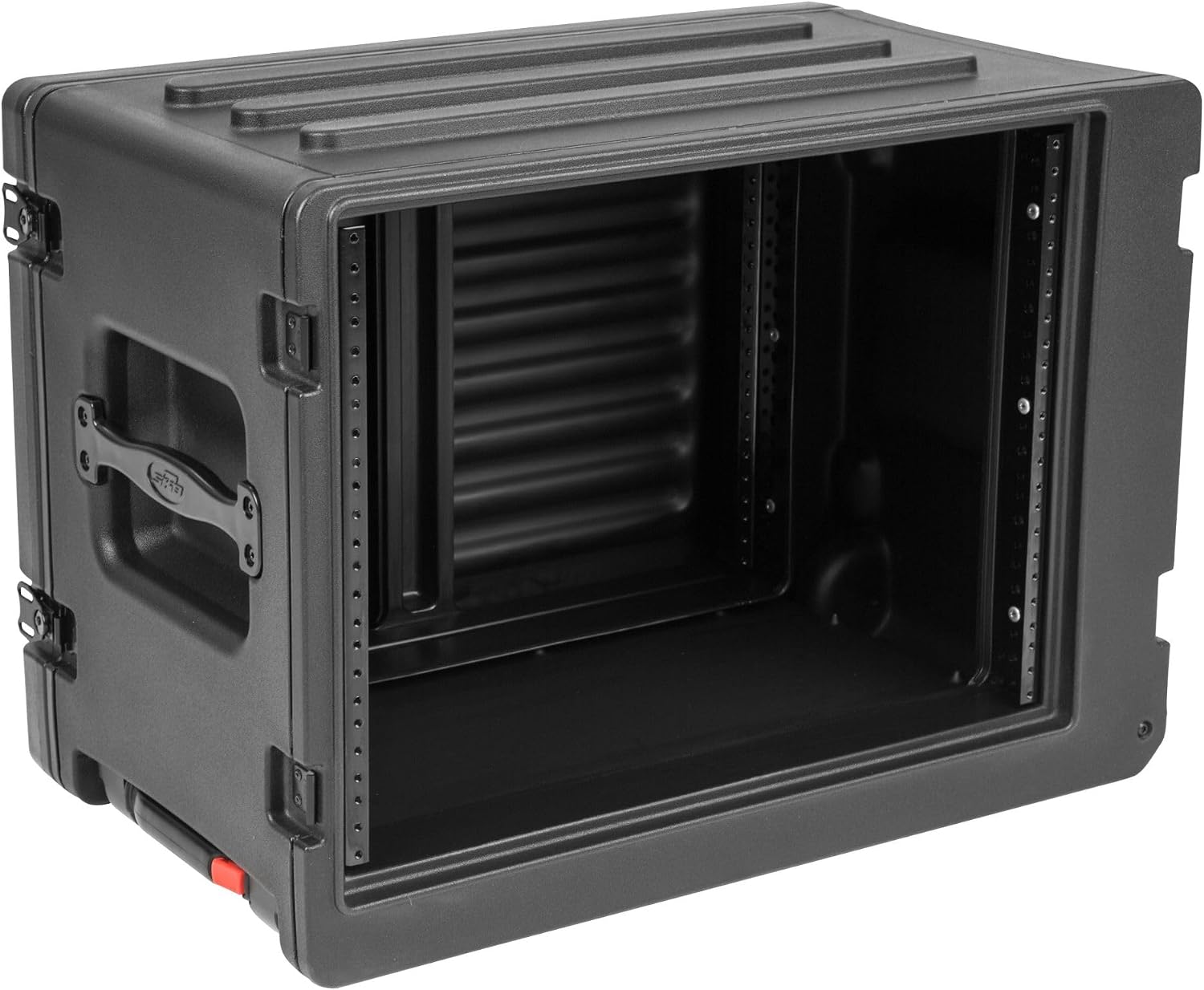 SKB 8U rSeries Shallow Rolling Rack with Integrated Back Wheels and 1-Touch Pull Handle, Comes with 8 Rack Units and Interlocking Molded Stacking Bars