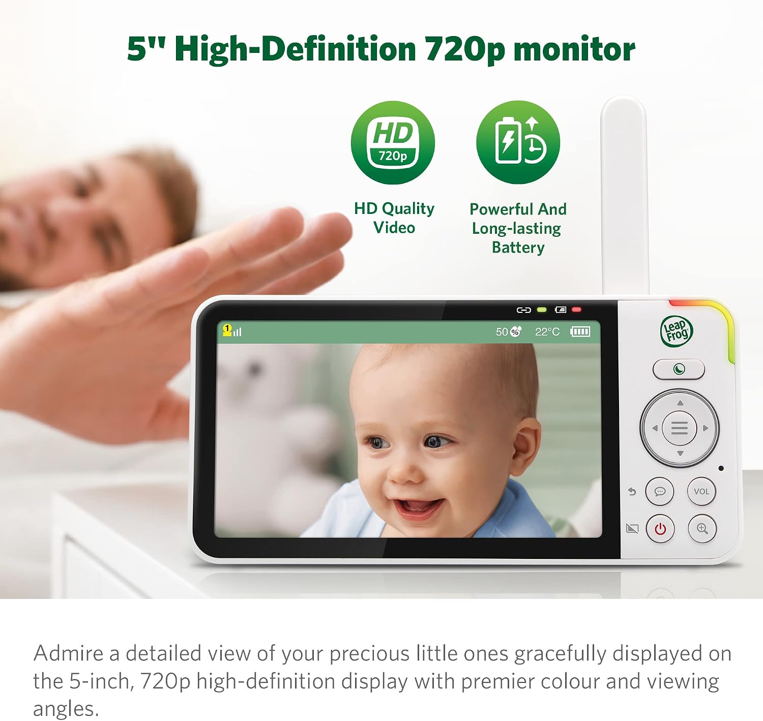 LeapFrog LF925HD Baby Monitor with Camera and Audio,1080p WiFi Remote Access Baby Monitor, 360° Pan & Tilt Camera, 8X Zoom, 5' 720p HD Display, Color Night Light &Vision, Two-Way Talk