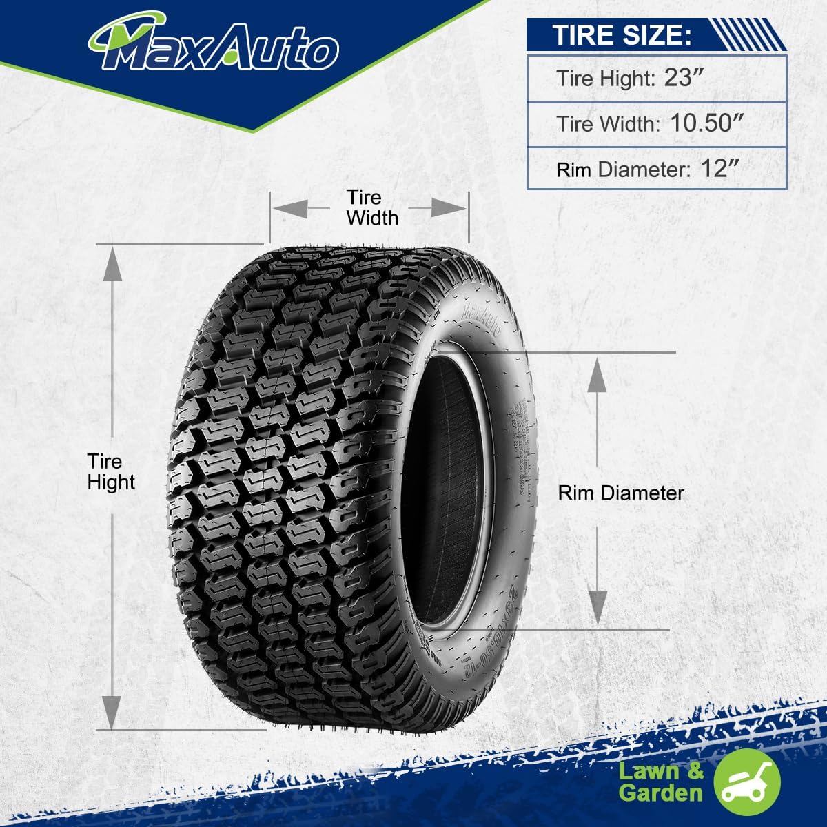 MaxAuto 2PCS 23x10.50-12 Turf Tires 23x10.5x12 Lawn Mower Golf Cart Garden Tractor Tire, 4PR Tubeless