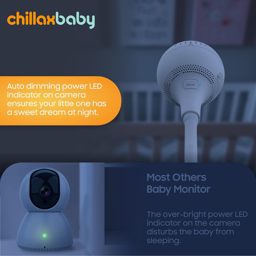 CHILLAX Giraffe Pro Portable Baby Monitor–Video Baby Monitor for Travel with Battery Base Stand,HD 1080p Camera and 5'Screen, Privacy Protection WiFi ON-Off Switch, Gooseneck Design, Night Vision