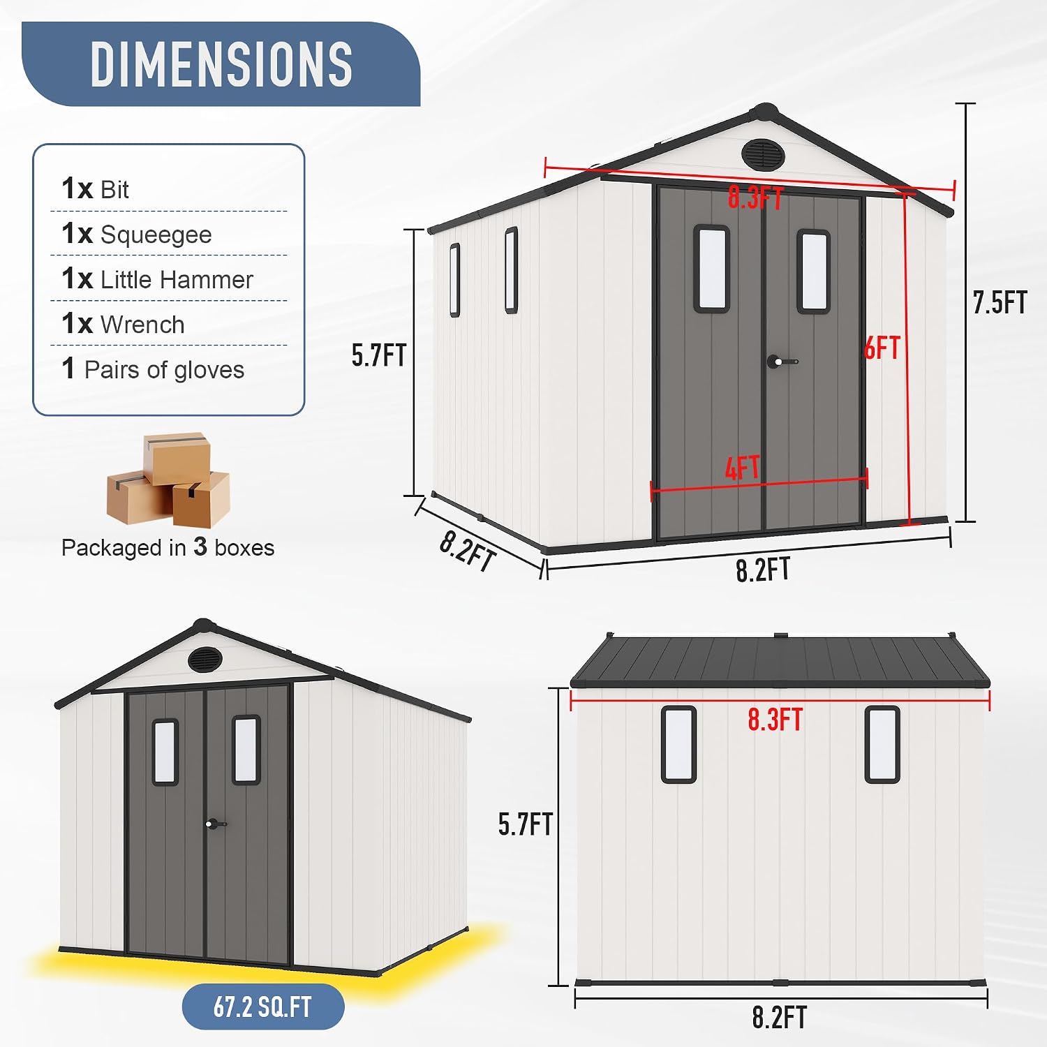8x8 FT Resin Storage Shed, Featuring 0.6' Thick Panels, Weatherproof Outdoor Tool Shed with Floor for Garden, Lawn, Backyard