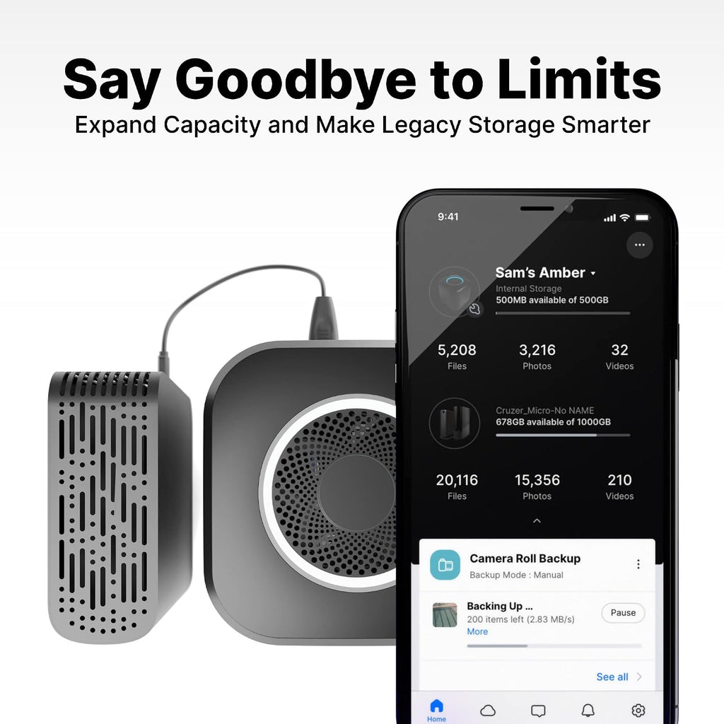 AmberPRO Personal Cloud Storage Device + AC2600 WiFi Router. Dual 2TB Hard Drives with RAID 1 or Optional 4TB with RAID 0. Plex and Home Assistant. iOS/Android/Windows/Mac Compatible. AM1211-2TB