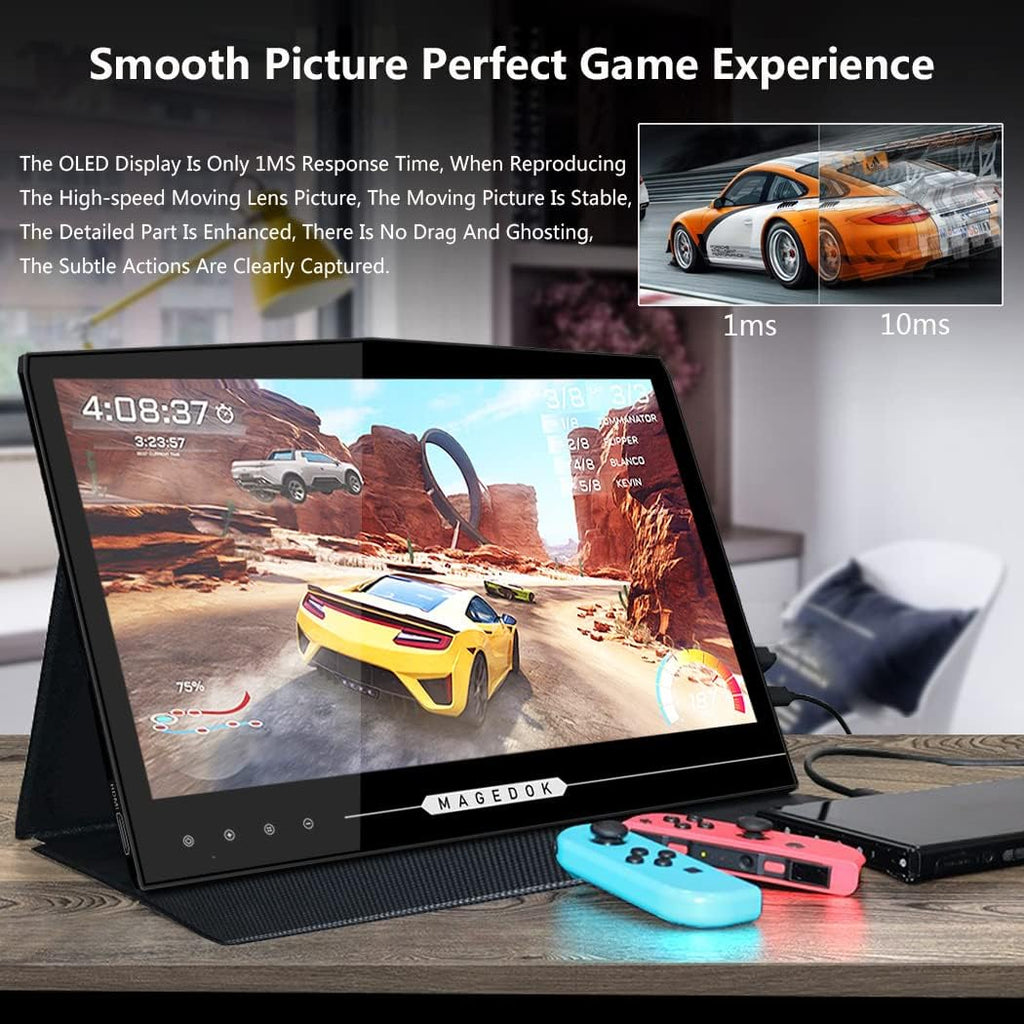 OLED Portable Touchscreen Monitor, 13.3' 2K 1MS Portable Gaming Monitor 100% DCI-P3 Ultra-Thin Computer External Display, External Second Screen USB C/HDMI with Smart Cover
