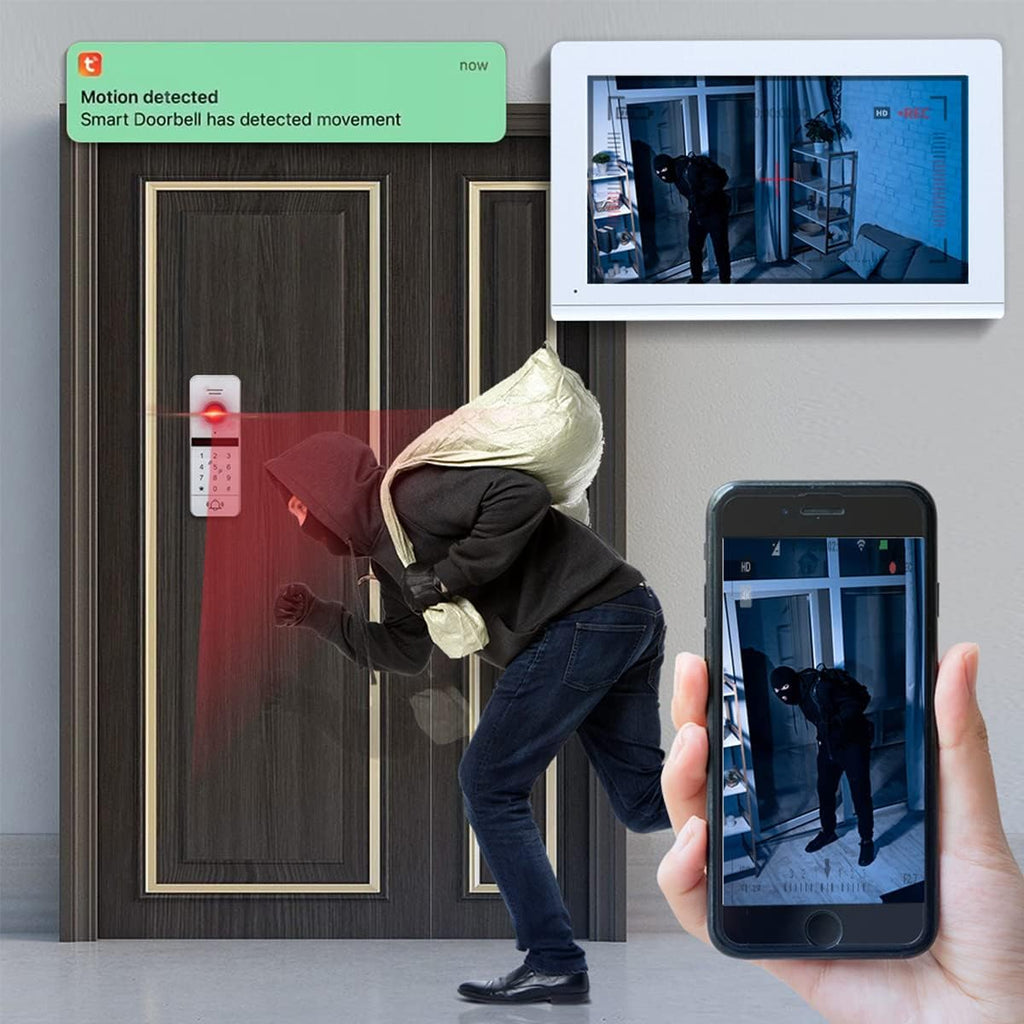 Wireless Video Intercom System Smart Home 1080P HD Night Vision Doorbell Camera Video Porteiro with 10''Touch Screen Monitor for Home Safety,Support Tuya 64GB