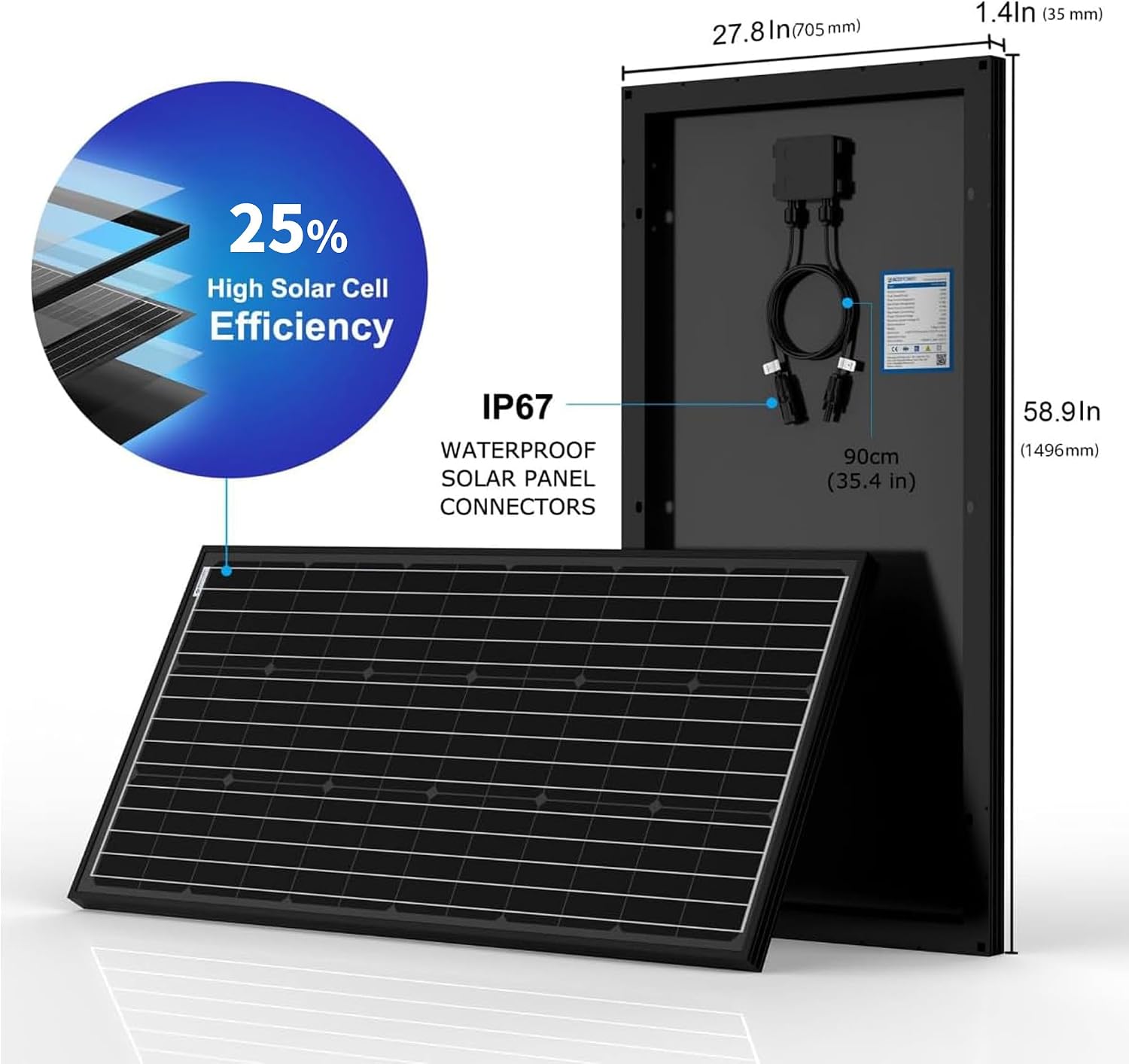 Solar Panel 200 Watt 12 Volt Monocrystalline – High Efficiency 200W 12V Solar Panel, Waterproof Junction Box, Off-Grid Battery Charger for RV, Boat, Cabin, Camper & Home Backup Power System