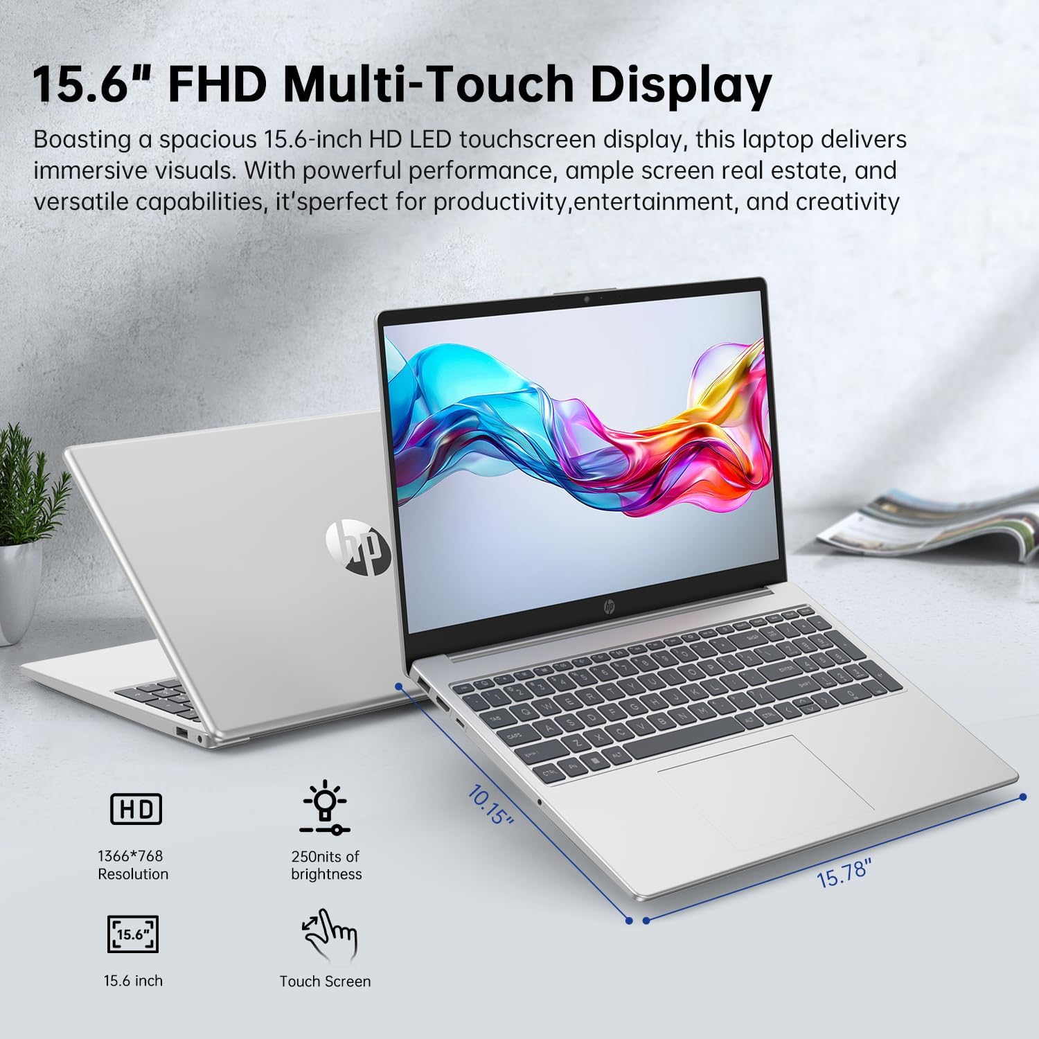 HP Laptop Computer, 15.6' Touchscreen Laptop for Business & Student,13th Gen Intel Processor (up to 4.50 GHz),16GB RAM,512GB SSD,Numeric Keypad,FP Reader,WiFi 6E,w/Accessory,Lifetime Office,Win 11 Pro