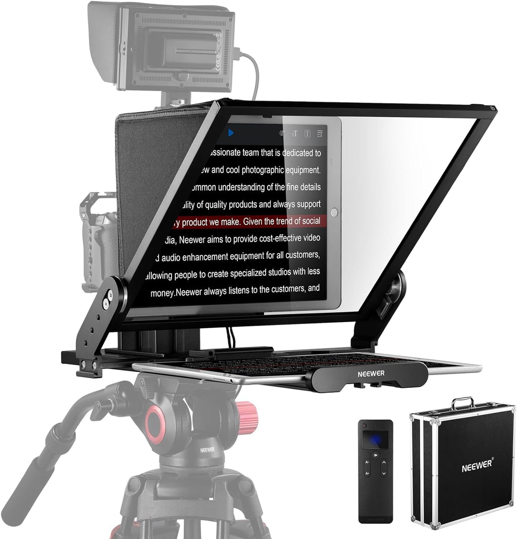 NEEWER Teleprompter X17 II with RT113 Remote/APP Control, 17' HD Beamsplitter All Metal Frame Upgraded Camera Mount QR Plate Compatible with Manfrotto 501PL iPad iPhone, Max Load 44.1Ib, Assembly Free