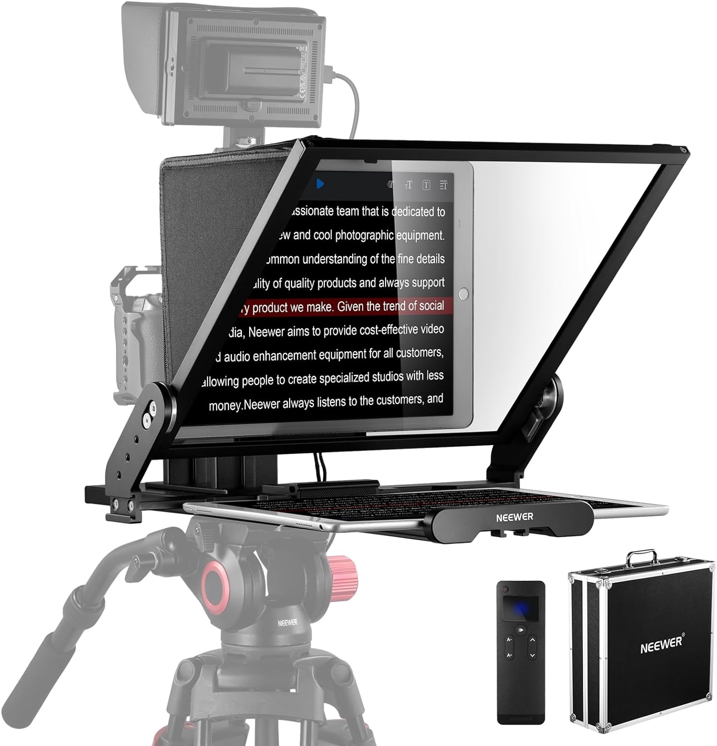 NEEWER Teleprompter X17 II with RT113 Remote/APP Control, 17' HD Beamsplitter All Metal Frame Upgraded Camera Mount QR Plate Compatible with Manfrotto 501PL iPad iPhone, Max Load 44.1Ib, Assembly Free