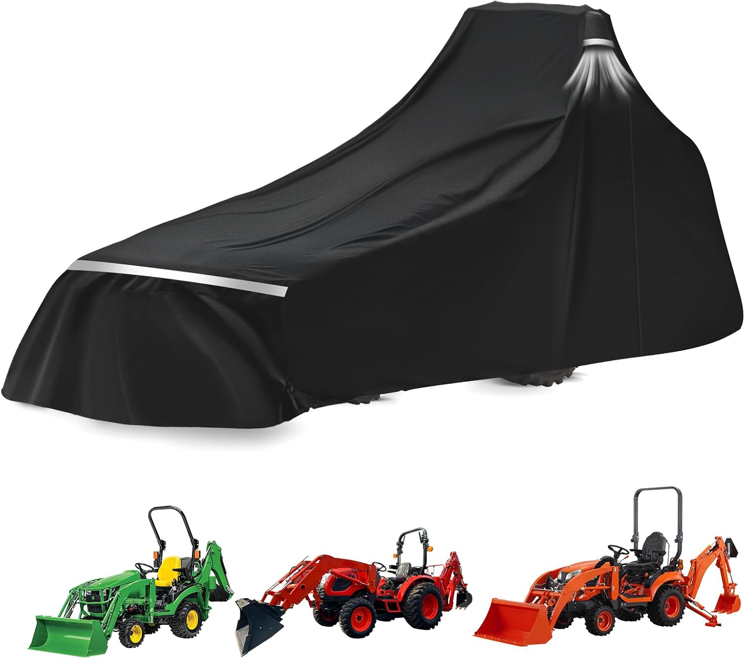 Waterproof Full Tractors Cover Replace for John Deere 1,2,3 Series 1025R 2320 2720 3520, Kubota with Backhoe, 600D Oxford Cloth Tractors Cover for Snow Rain Dust Protection