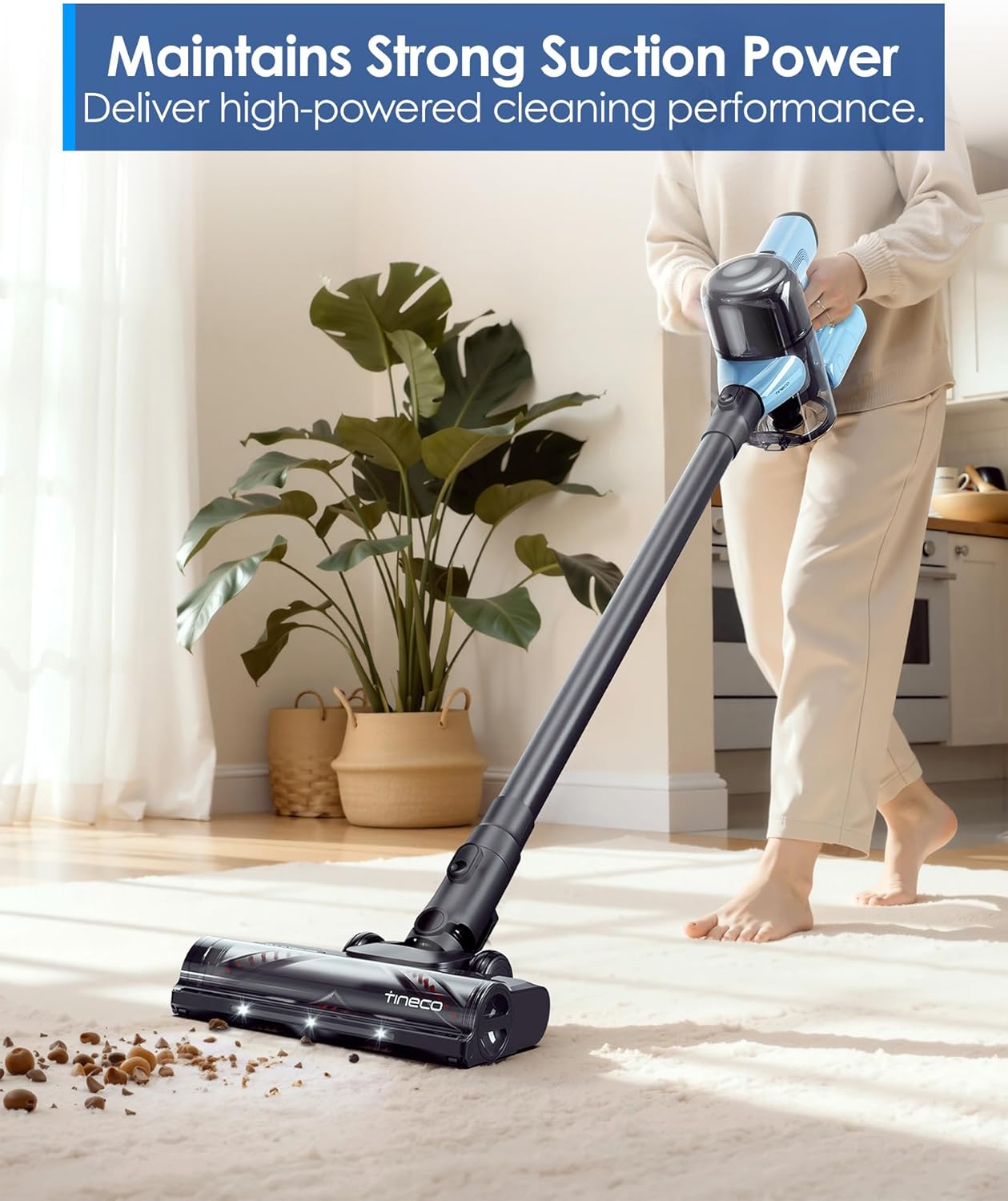 Tineco Pure ONE S20 Cordless Vacuum Cleaner,Clogless Brush Design,Up to 55 Minutes of Runtime,6-Stage Filtration System,LED Brush Headlights, Stick Vacuum Cleaner for Pet Hair, Carpet & Hard Floor