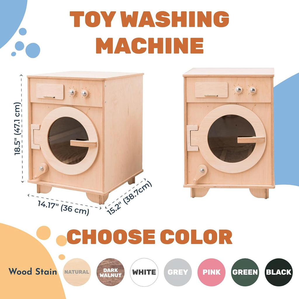 Toy Washing Machine Wooden Play Kitchen - Pretend Play Cleaning Set Washing Machine Toy for Kids - Pretend Play Toys for Toddlers Christmas Gifts for Children (Black)