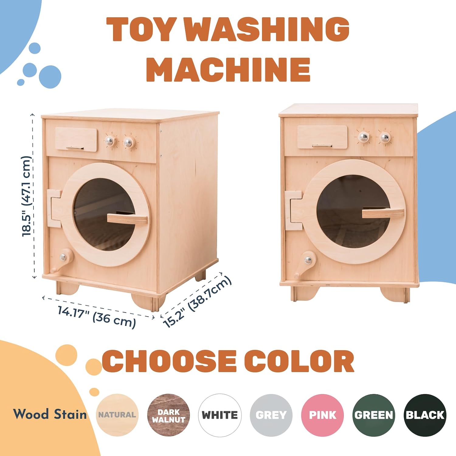 Toy Washing Machine Wooden Play Kitchen - Pretend Play Cleaning Set Washing Machine Toy for Kids - Pretend Play Toys for Toddlers Christmas Gifts for Children (Black)