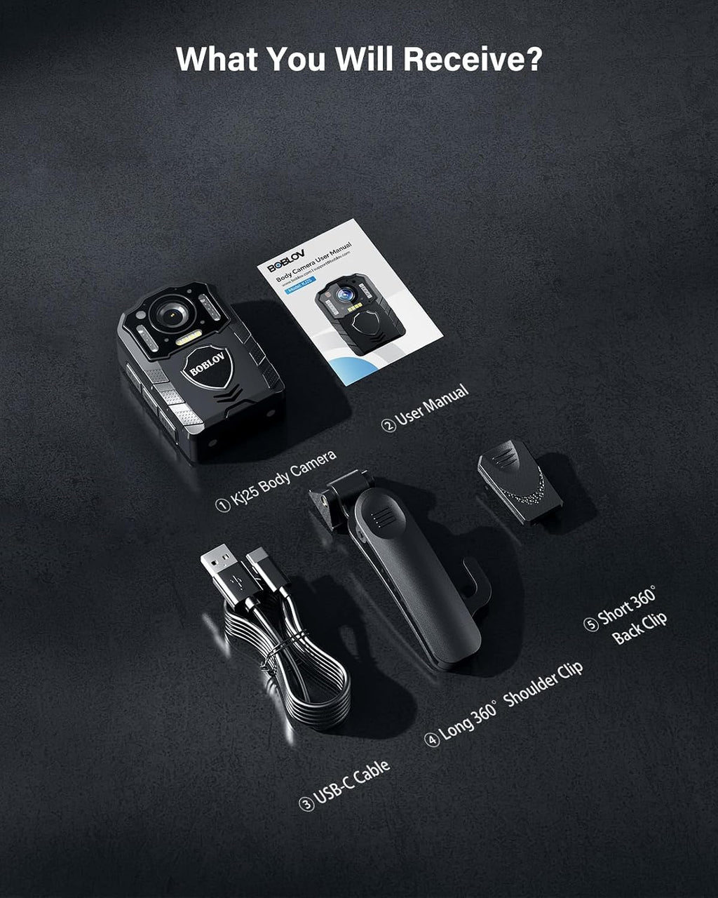 BOBLOV KJ25 1080P Body Cam, 3000mAh with 10-13Hrs Recording, Affordable Body Camera with Night Vision, for Hiking, Delivery, Law Enforcement, and Pet Walking(256GB)